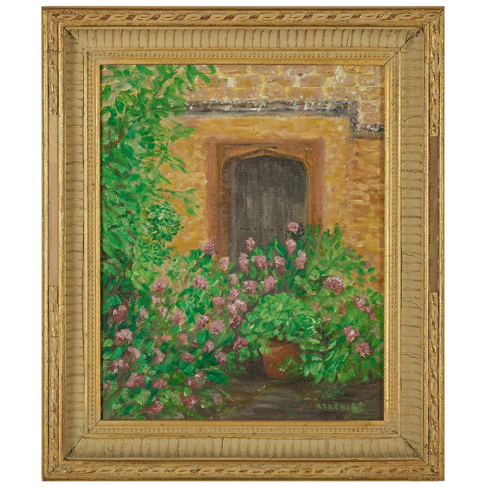 20th Century School: Garden View: 20th Century School: Garden ViewOil on canvas, signed 'Heather' lower right.10 x 8 in., 12 5/8 x 10 3/4 in. (frame).Private Collection of an Atlanta Collector.