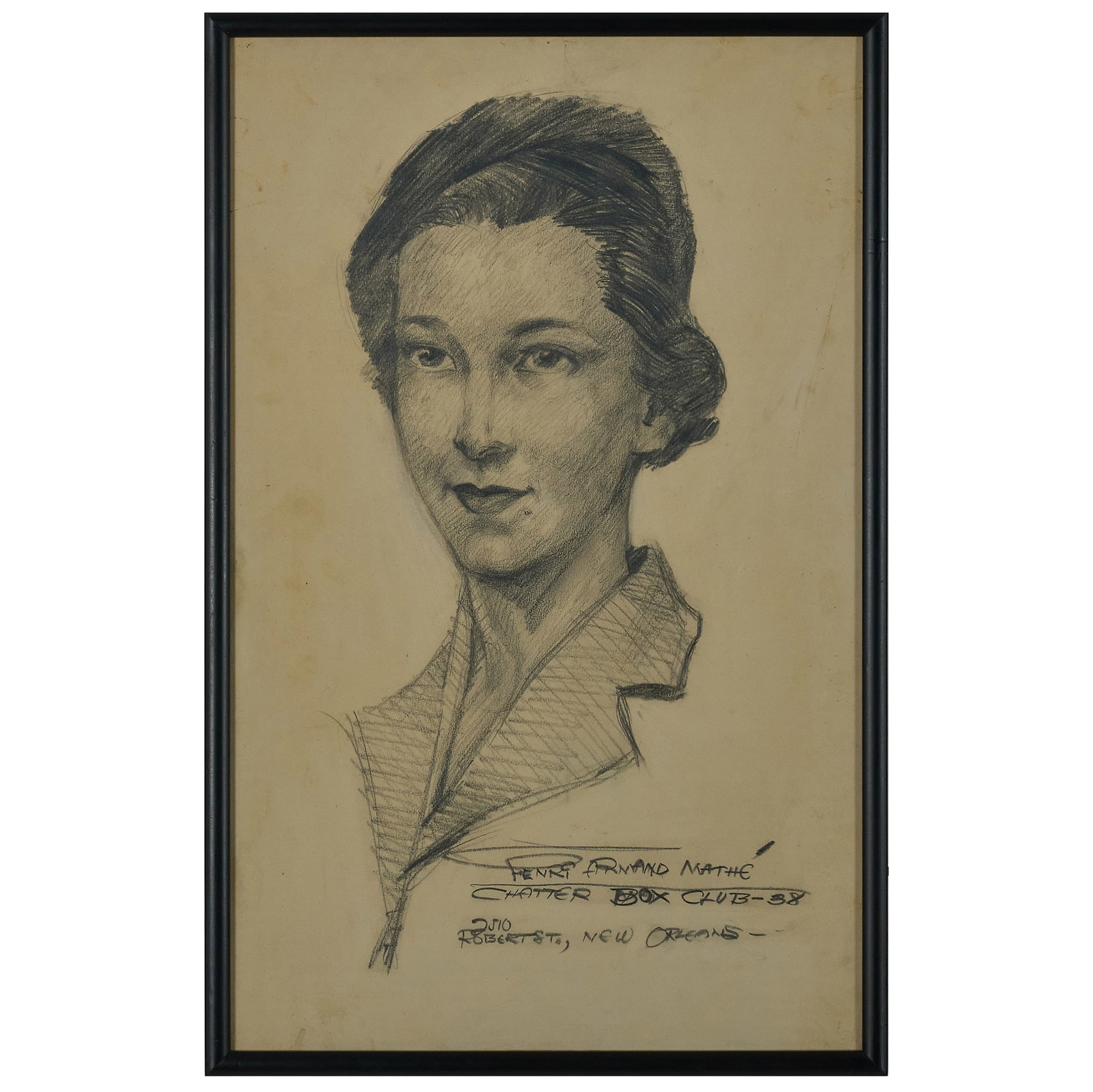 Henry Arnand Mathe: Chatter Box Club: Henry Arnand Mathe: Chatter Box ClubPencil on paper, 1938, signed 'Henry Arnand Math?', titled,?dated and inscribed 'Roberts St., New Orleans' lower right.18 3/4 x 11 3/4 in. (sight), 19 3.4 x 12 3/4