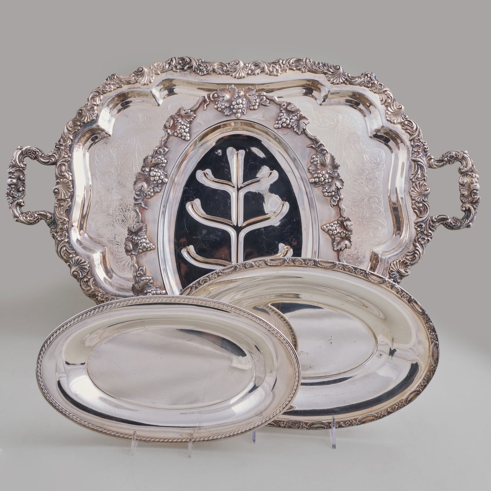 Silver Plate Two Handle Tray and Three Silver Plate Serving Pieces (1 of 14)