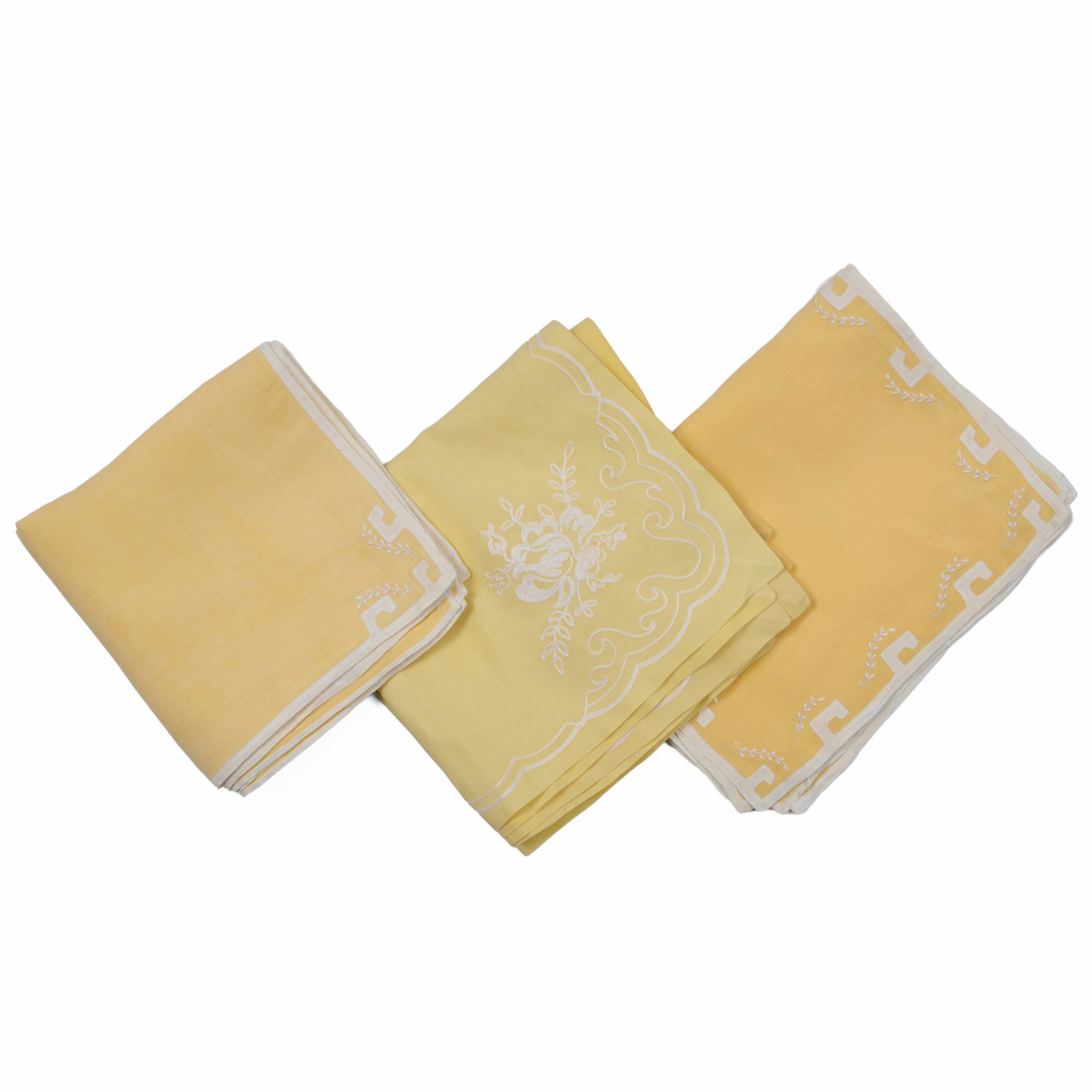 Set of Six D. Porthault Linen Napkins: Set of Six D. Porthault Linen Napkins Together with a similar set of five?linen and silk placemats and six matching napkins. The D. Porthault napkins, 19 x 18 1/2 in. The linen and silk napkins, 16 1/