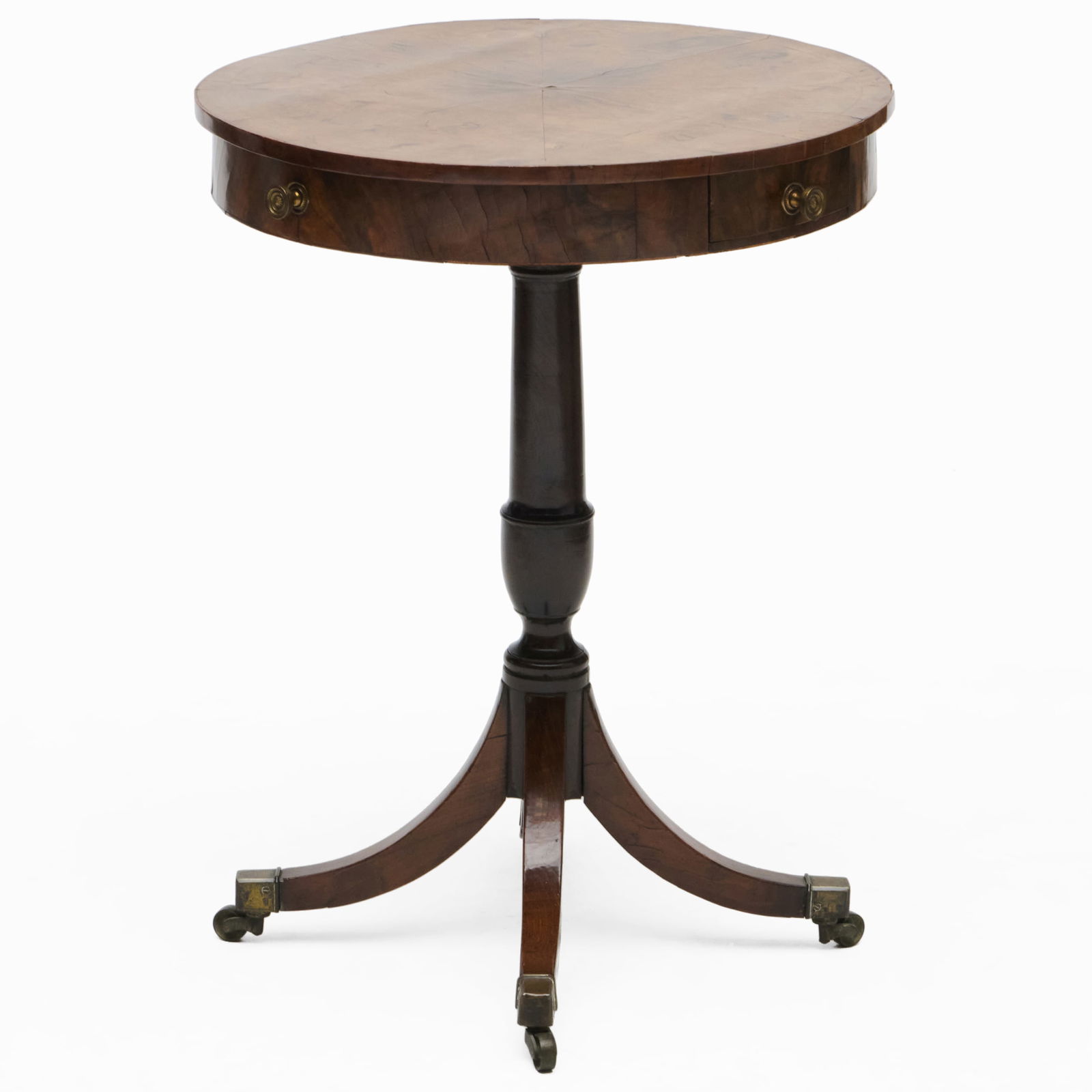 Regency Walnut and Mahogany Drum Form Side Table (1 of 6)