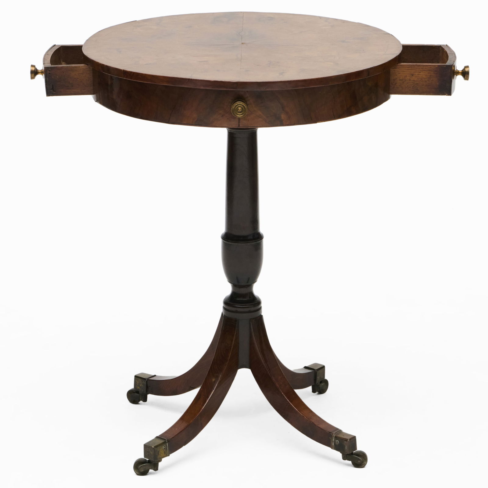Regency Walnut and Mahogany Drum Form Side Table - 2