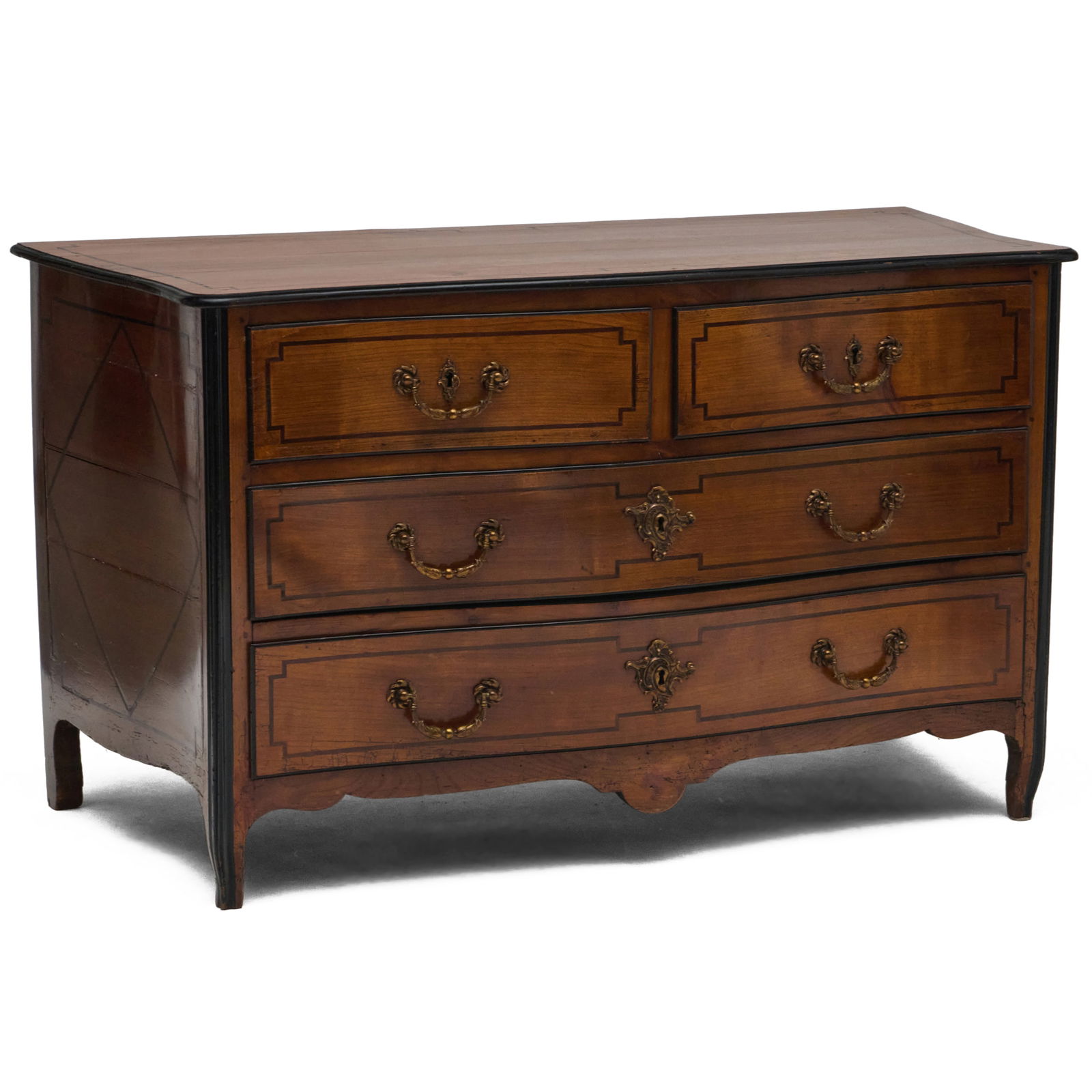 Continental Gilt-Bronze-Mounted Walnut and Ebonized Inlaid Serpentine Front Commode (1 of 15)