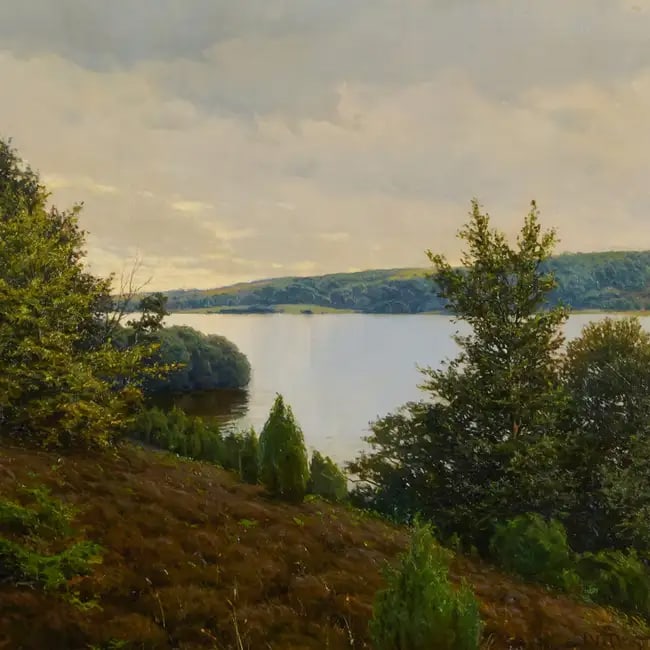 Niels Wyke (1867-1937): By the River Bank: Niels Wyke (1867-1937): By the River Bank Oil on canvas, 1911, signed 'N. A. Wyke' and dated lower right. 23 1/2 x 39 in., 34 x 49 1/4 in. (frame). Sold STAIR, April 30, 2016, Lot 359.