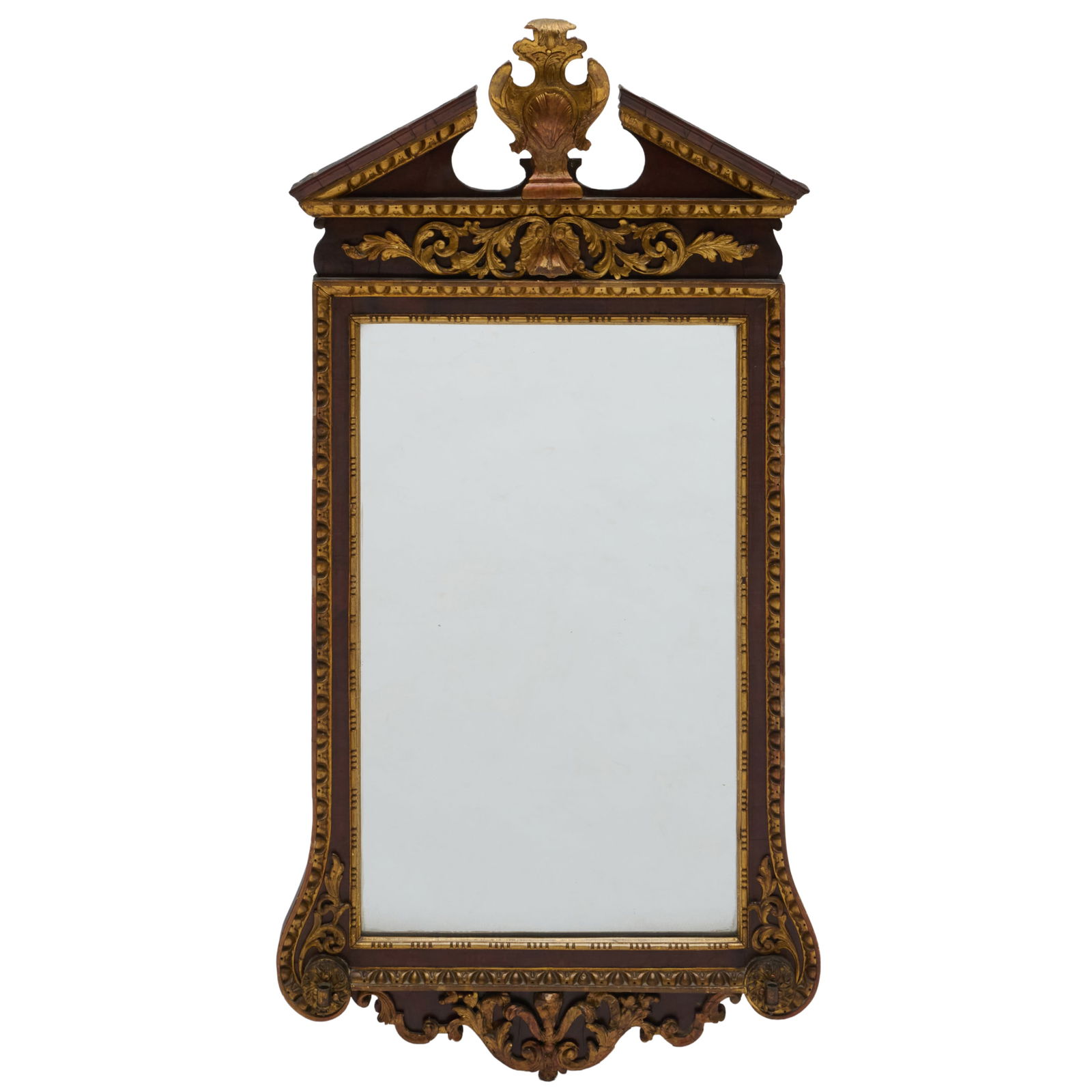 George II Walnut and Parcel-Gilt Mirror: George II Walnut and Parcel-Gilt Mirror 4 ft. 8 x 28 1/4 in. Property from the Collection of a Prominent Long Island Family.
