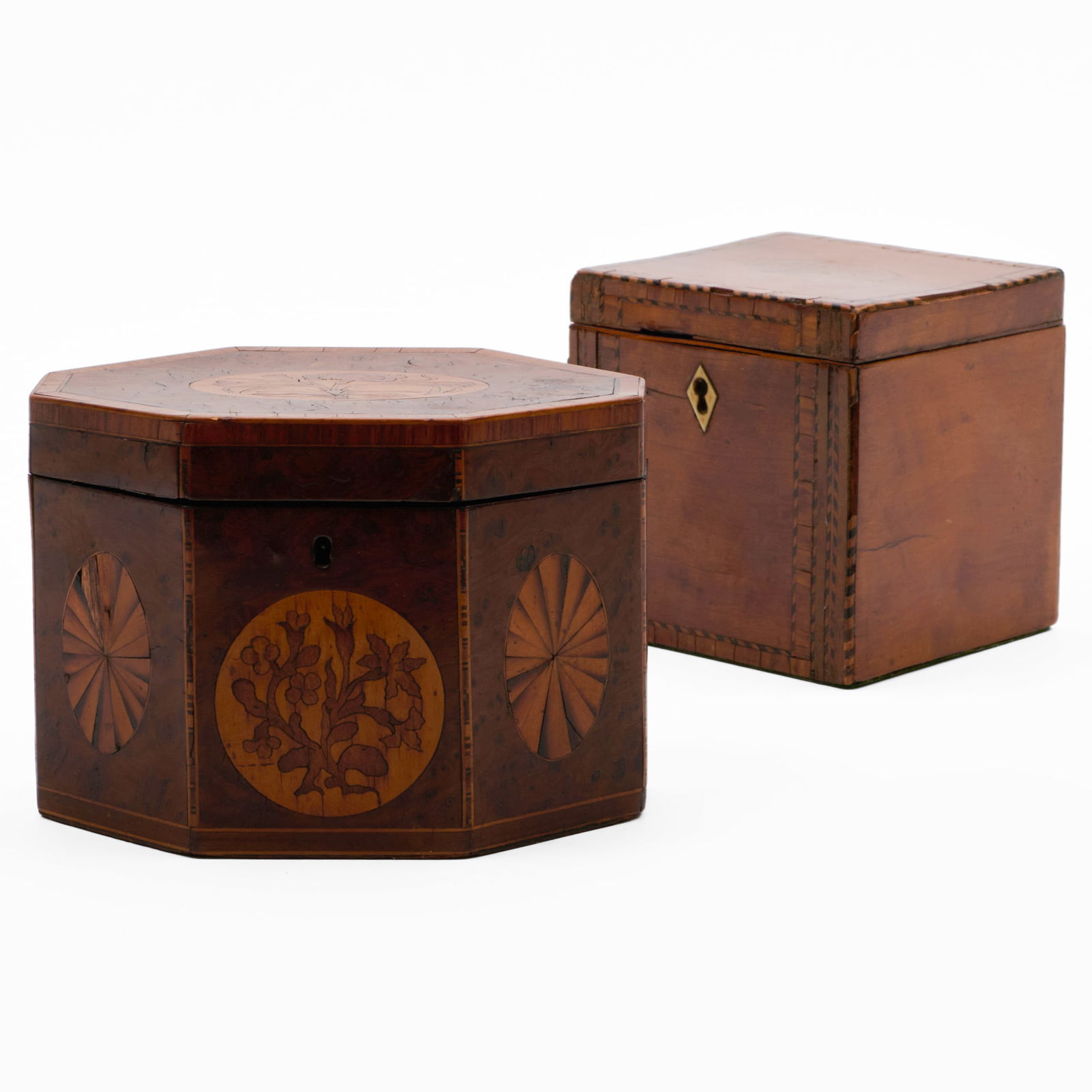 Two George III Mahogany and Marquetry Tea Caddies (1 of 17)