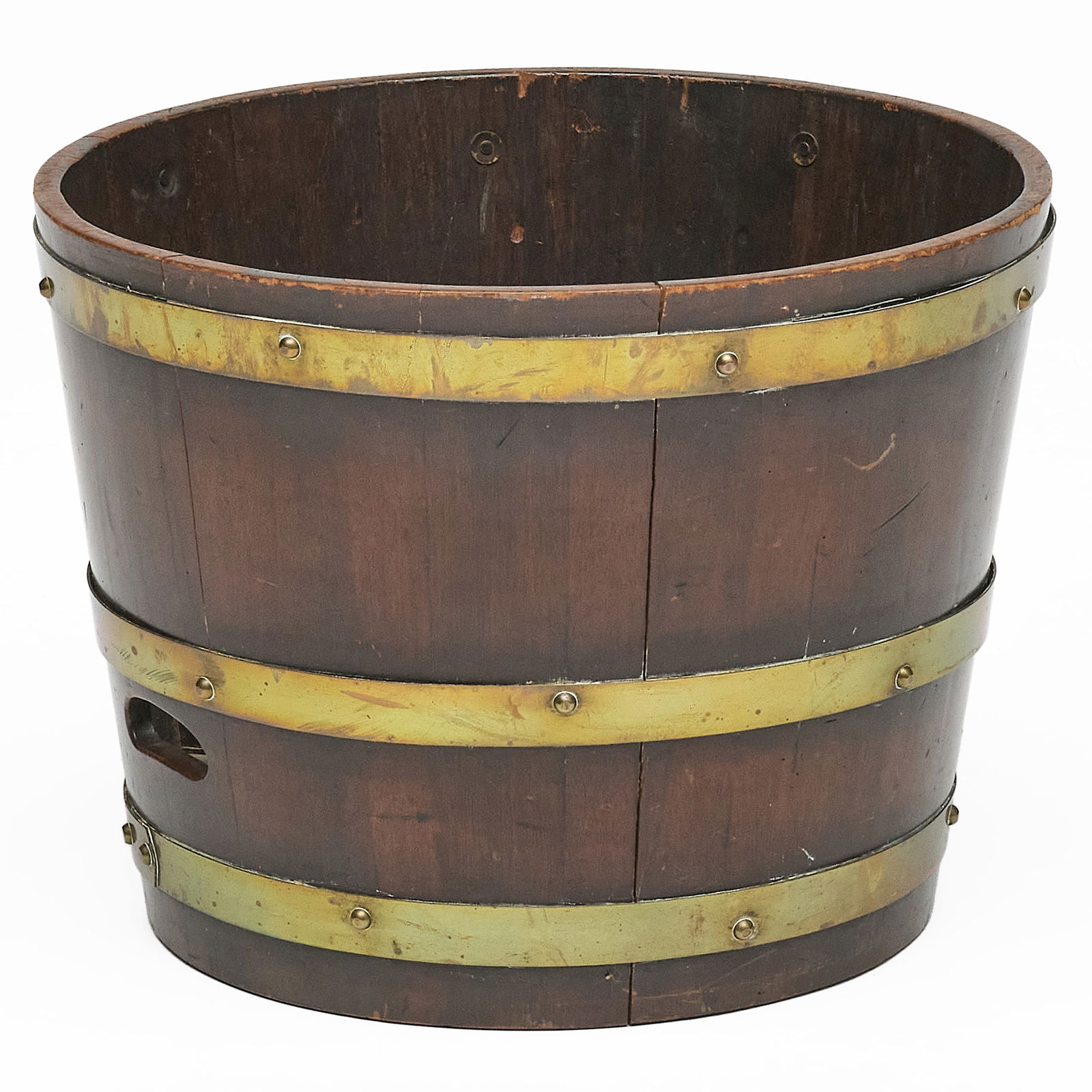 Large English Brass-Bound Mahogany Circular Log Bucket (1 of 6)