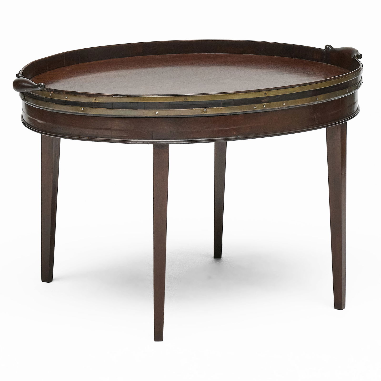 George III Mahogany Brass-Bound Oval Two-Handled Tray on Later Stand (1 of 6)