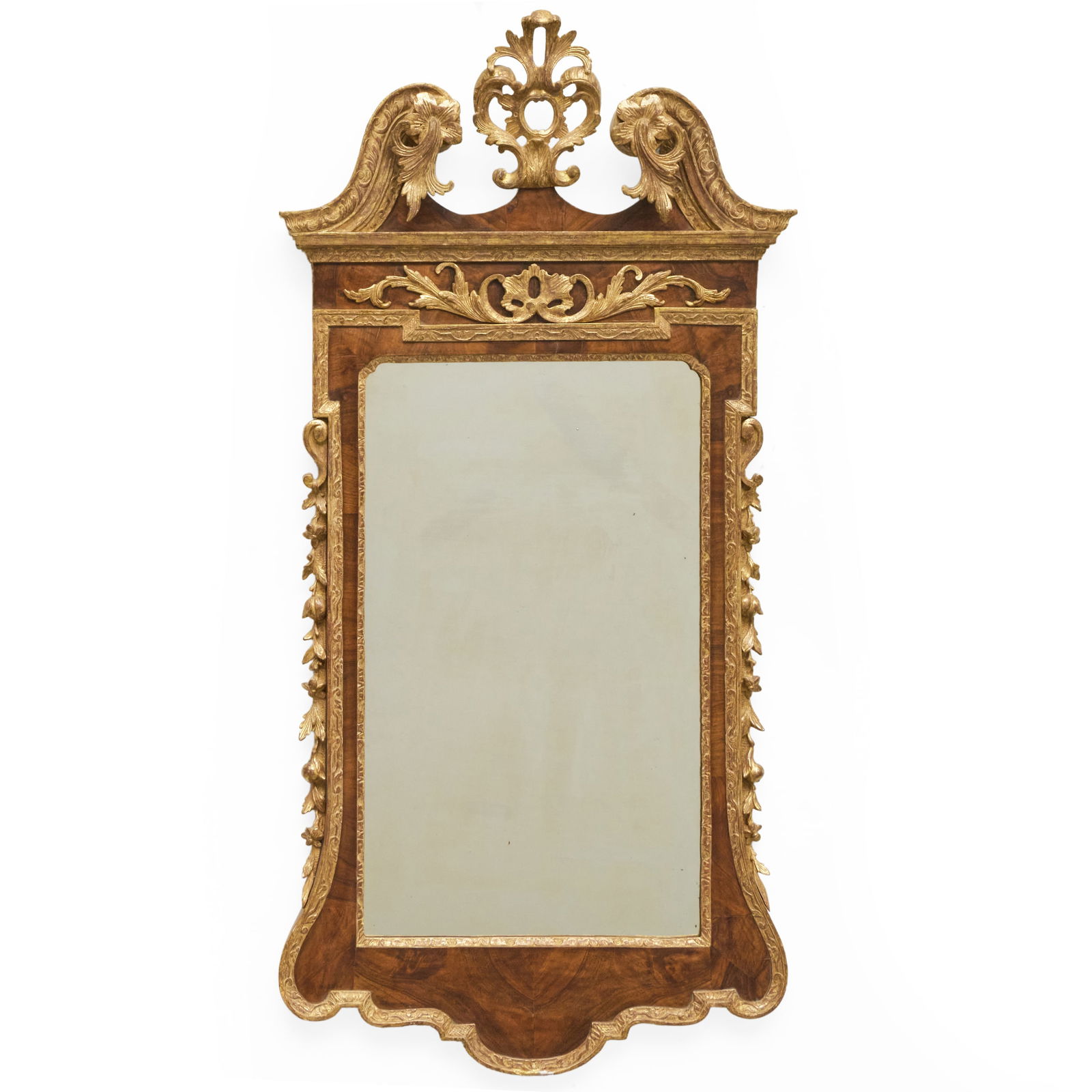 George II Walnut and Parcel-Gilt Mirror: George II Walnut and Parcel-Gilt Mirror 4 ft. 5 1/2 x 28 1/2 in.