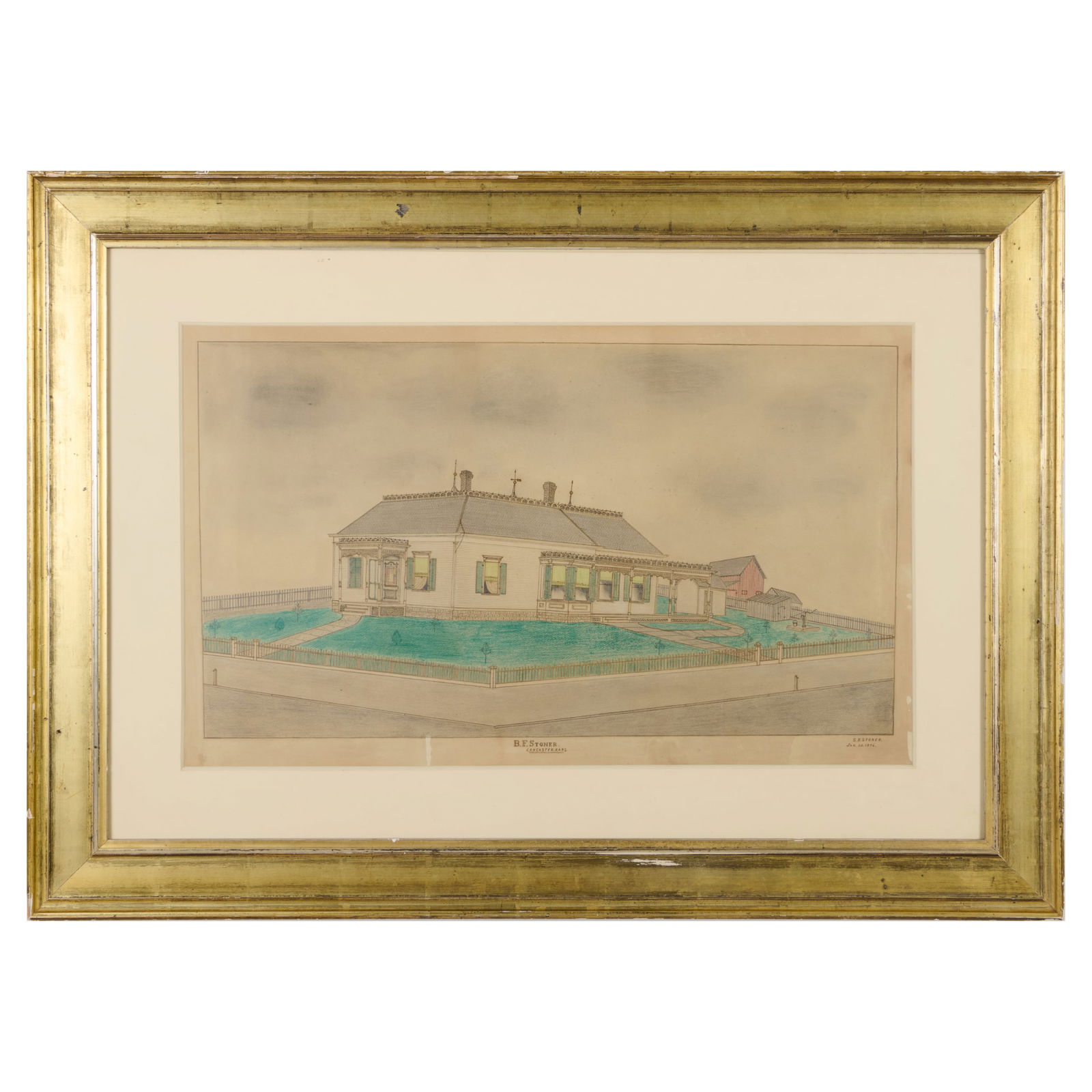 American School: House, Lancaster, Kansas: American School: House, Lancaster, KansasPencil and colored pencil on paper, 1896, signed 'S.B. Stoner' and dated lower right, inscribed 'B.F. Stoner Lancaster, Kans' lower center.17 1/4 x 28 1/2 in.