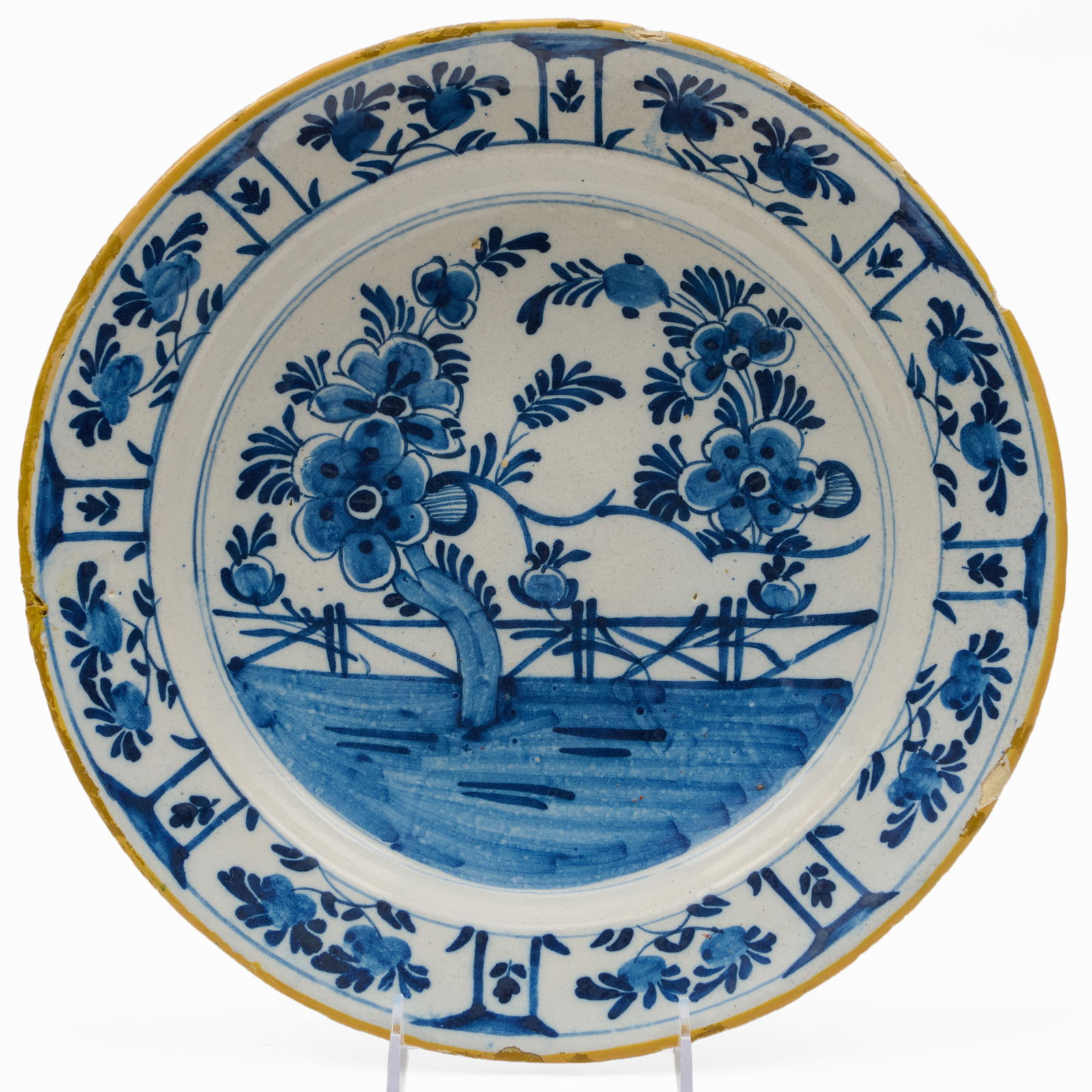 Blue and White Delft Charger with Yellow Ground Rim (1 of 9)