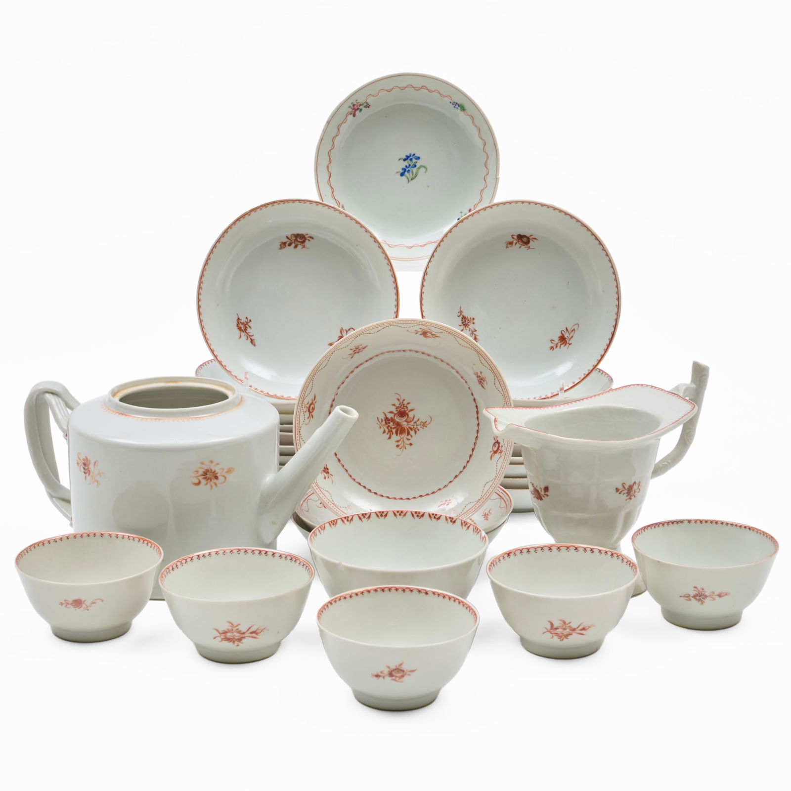 Group of Chinese Export Iron Red and Flower Decorated Porcelain Tea Wares (1 of 20)
