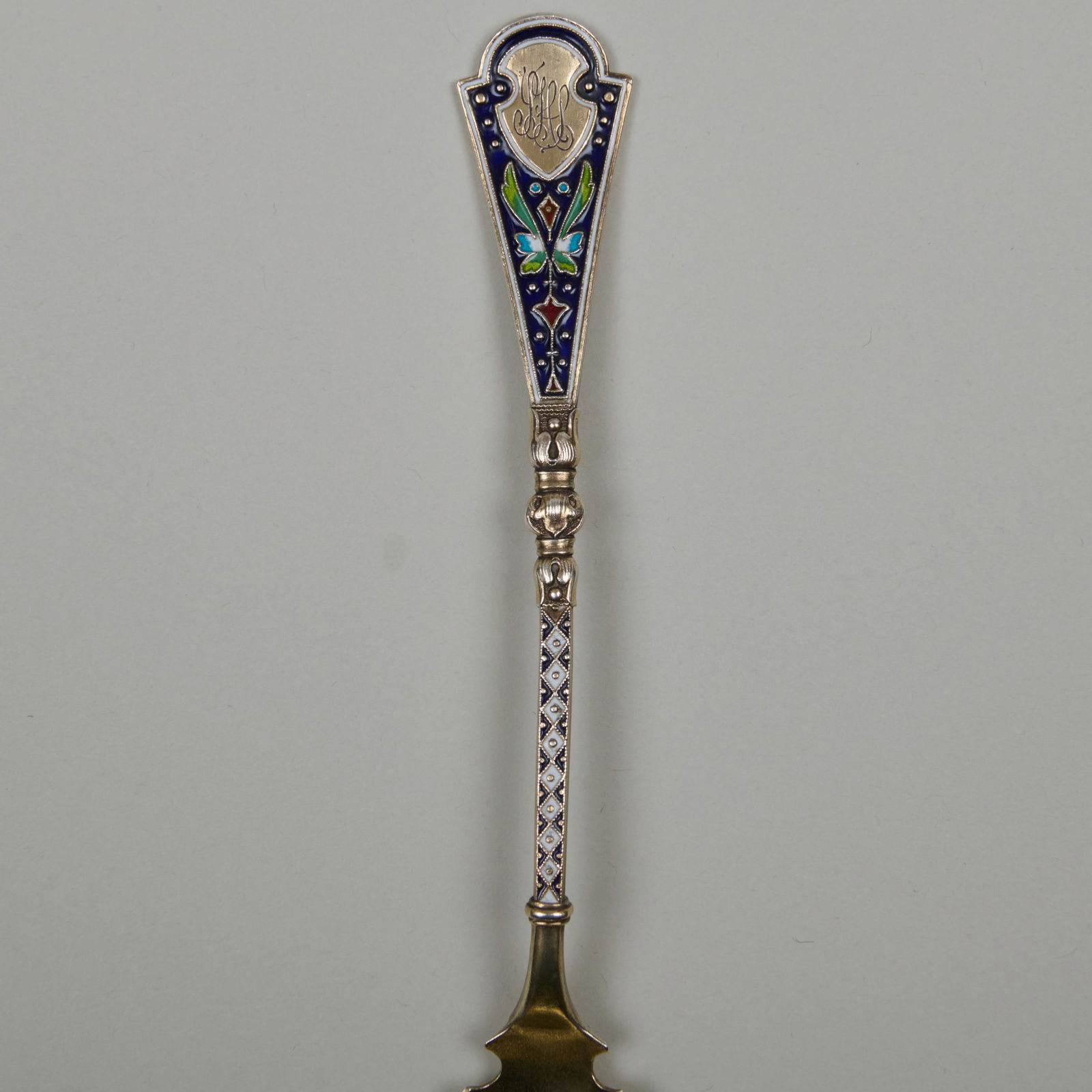Continental Cloisonne Silver Serving Spoon - 2