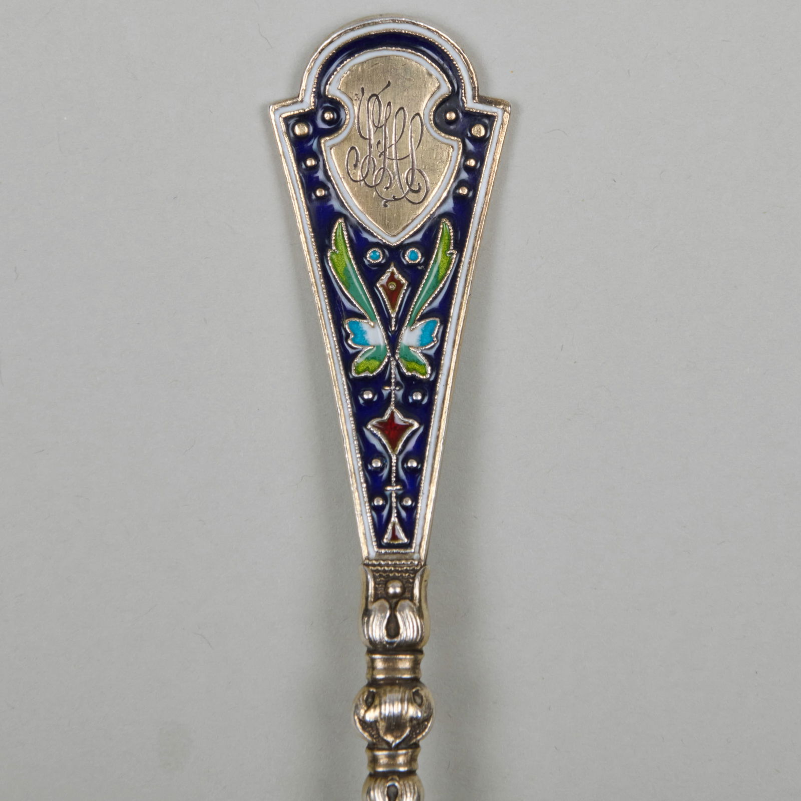 Continental Cloisonne Silver Serving Spoon - 3