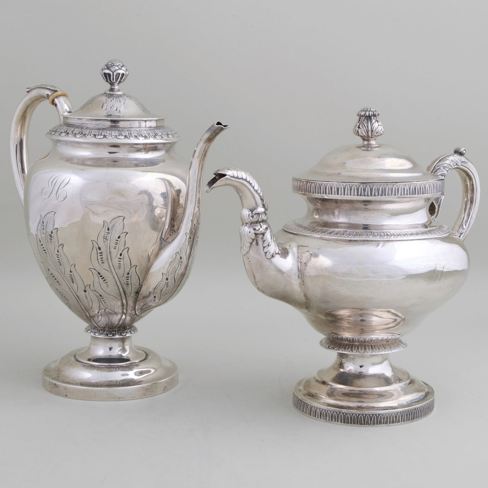 Baldwin Gardiner, New York, Coin Silver Teapot and a Silver Plate Teapot: Baldwin Gardiner, New York, Coin Silver Teapot and a Silver Plate TeapotThe silver teapot with maker's mark.The silver teapot 10 x 11 x 6 in., 35.2 oz. approx. gross weight.