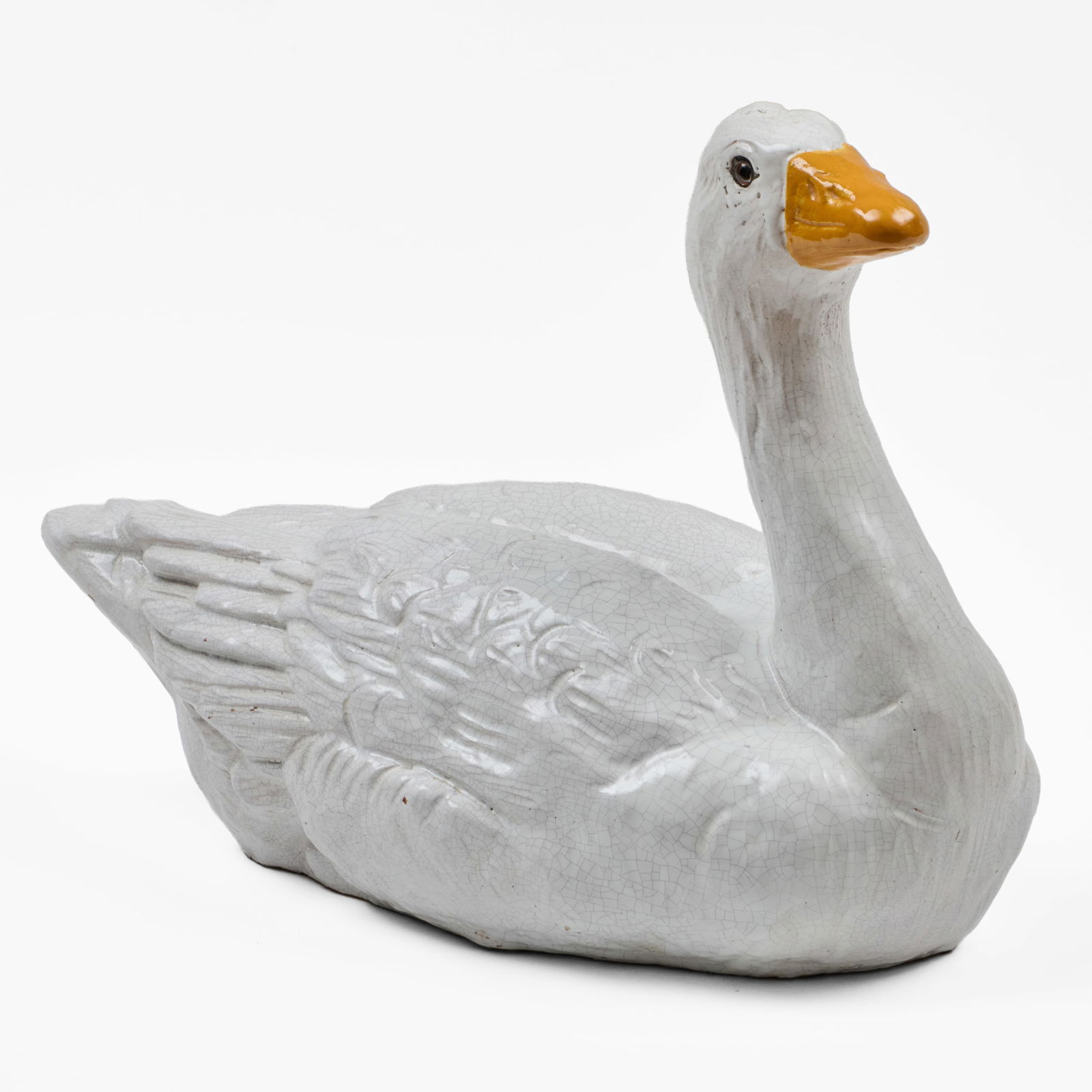 Large Ceramic Model of a Goose: Large Ceramic Model of a GooseUnmarked.17 x 23 x 10 in.Collection of Lynn Chase from Money Pit Farm.
