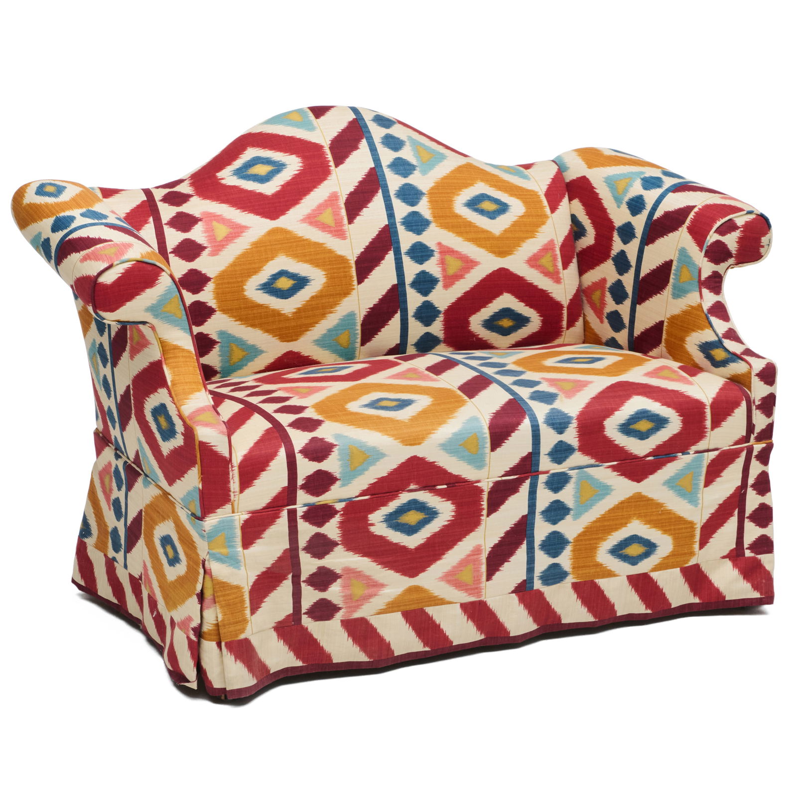 George III Style Camelback Settee: George III Style Camelback Settee34 x 4 ft. 5 1/2 x 29 in., seat height 17 in.Collection of Lynn Chase from Money Pit Farm.