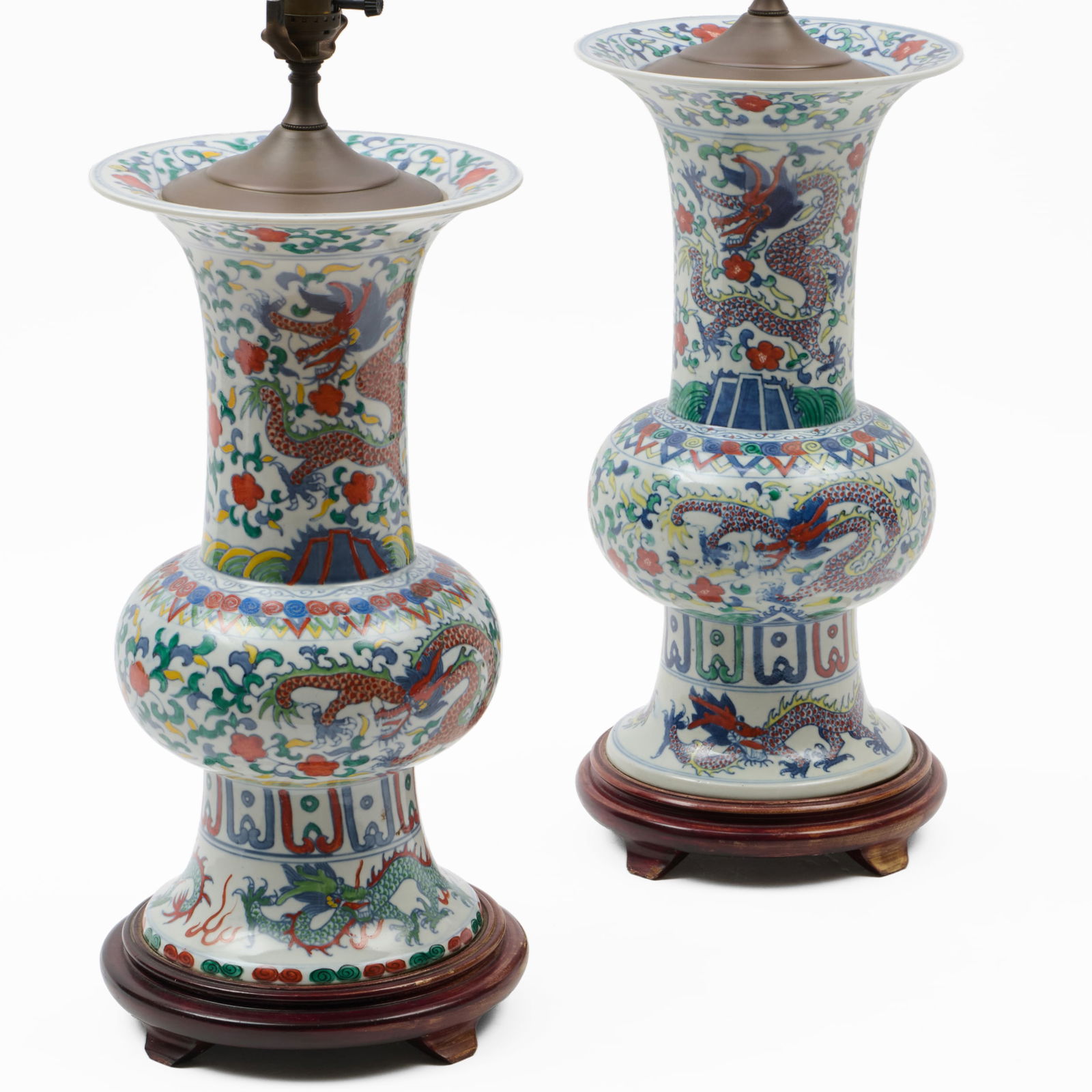 Pair of Chinese Porcelain Gu Form Vases Mounted as Lamps (1 of 6)