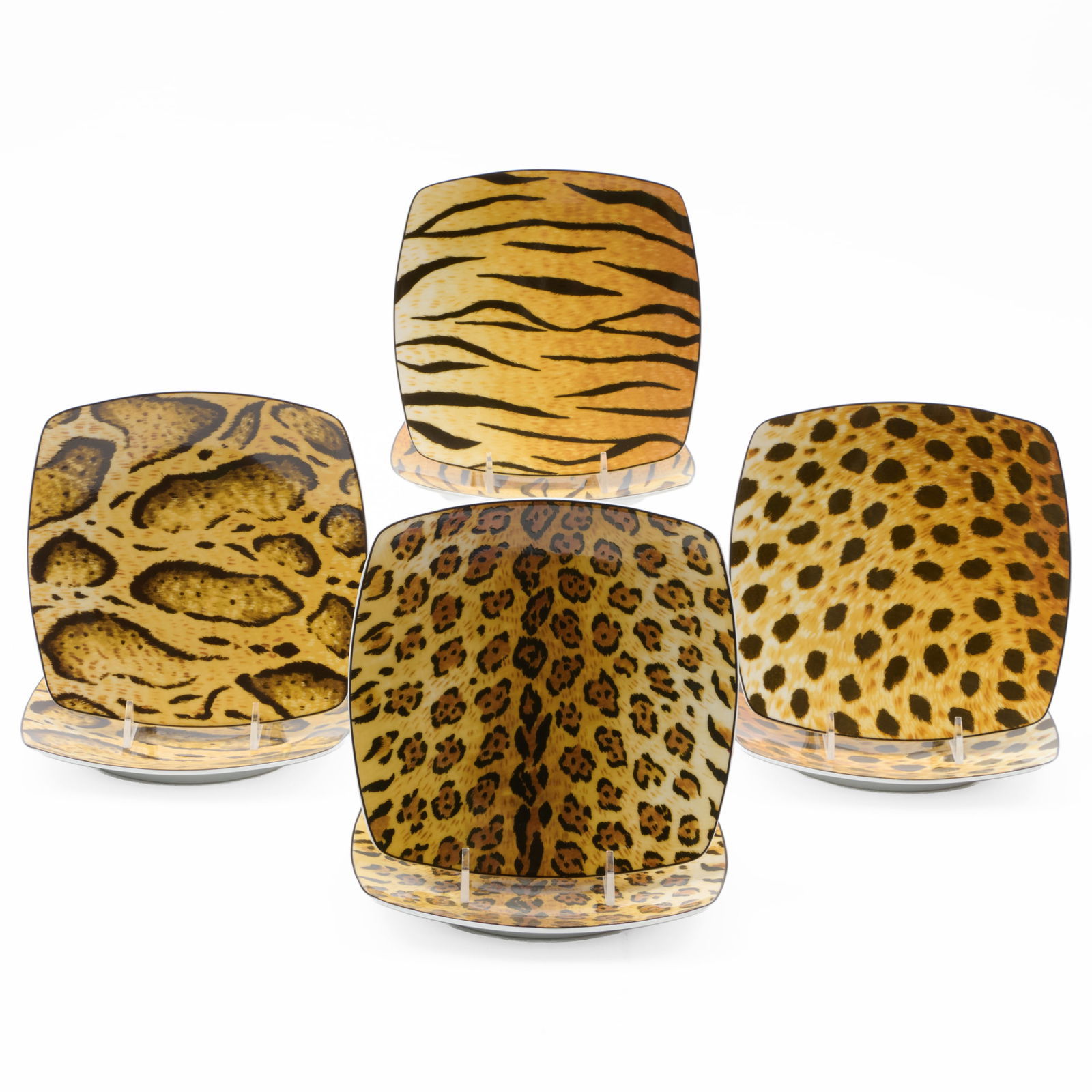 Set of Eight Lynn Chase Porcelain 'Four Furs' Canape Plates: Set of Eight Lynn Chase Porcelain 'Four Furs' Canape PlatesPrinted marks.7 x 7 in.Collection of Lynn Chase from Money Pit Farm.