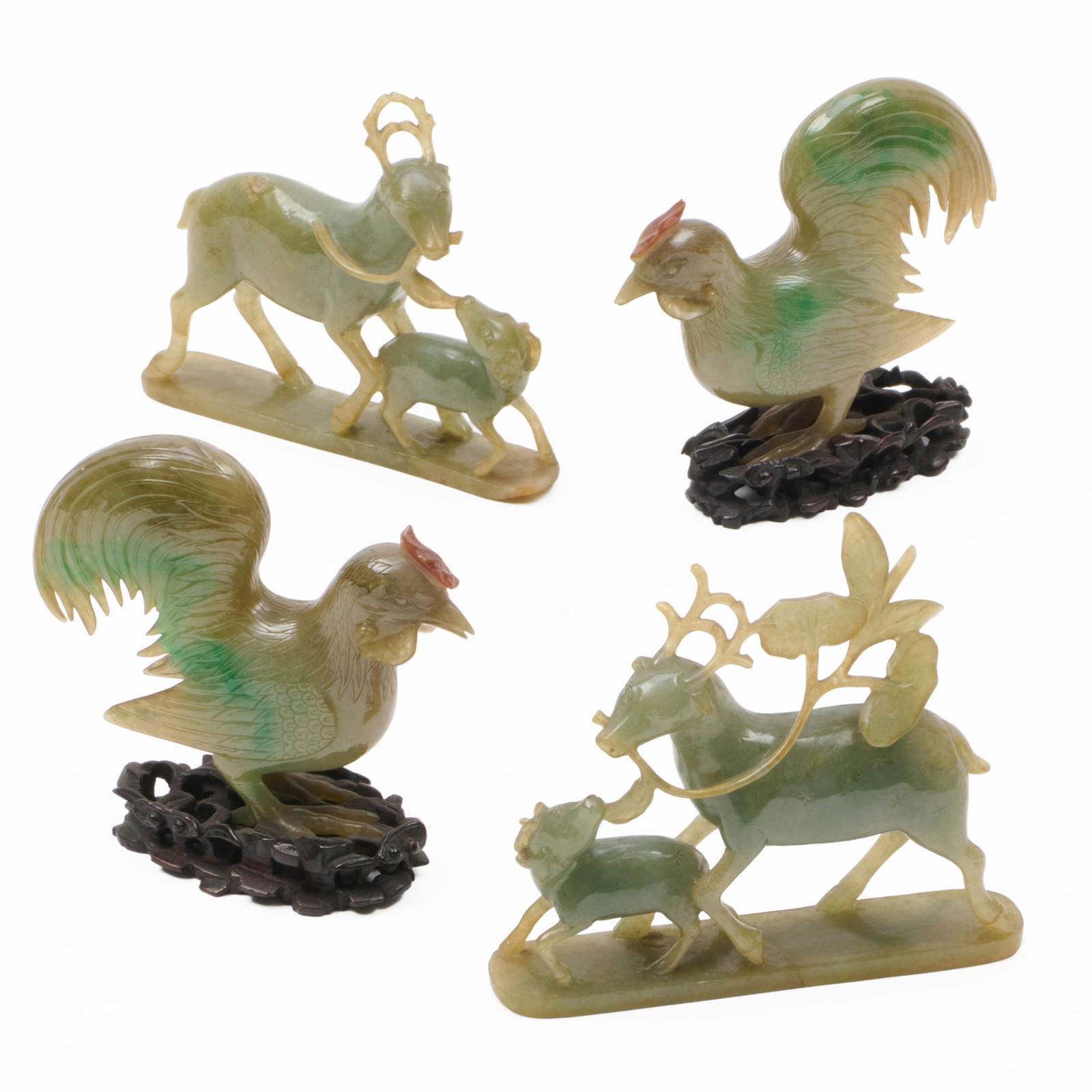 Pair of Chinese Hardstone Deer and a Pair of Cockerels (1 of 18)