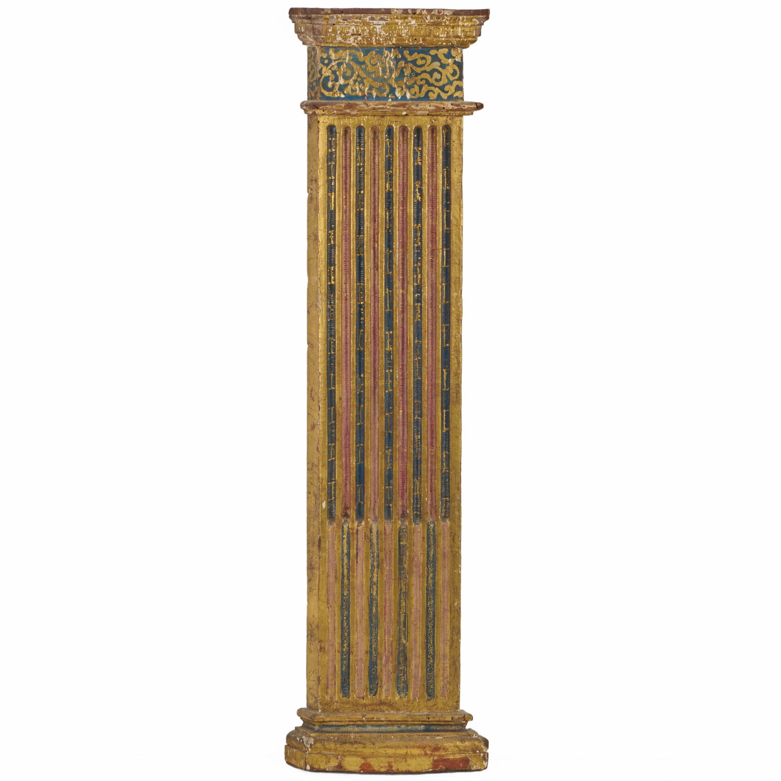 Renaissance Style Painted and Parcel-Gilt Column Fragment: Renaissance Style Painted and Parcel-Gilt Column Fragment 26 1/2 x 7 1/4 in. Collection of Lynn Chase from Money Pit Farm.