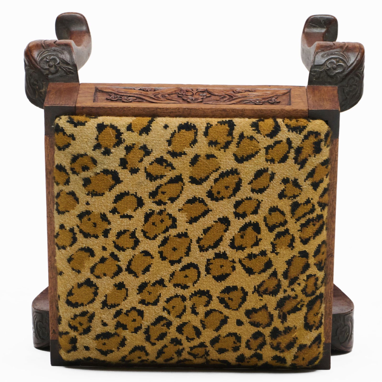 Modern Carved Oak Leopard Needlepoint Stool - 6