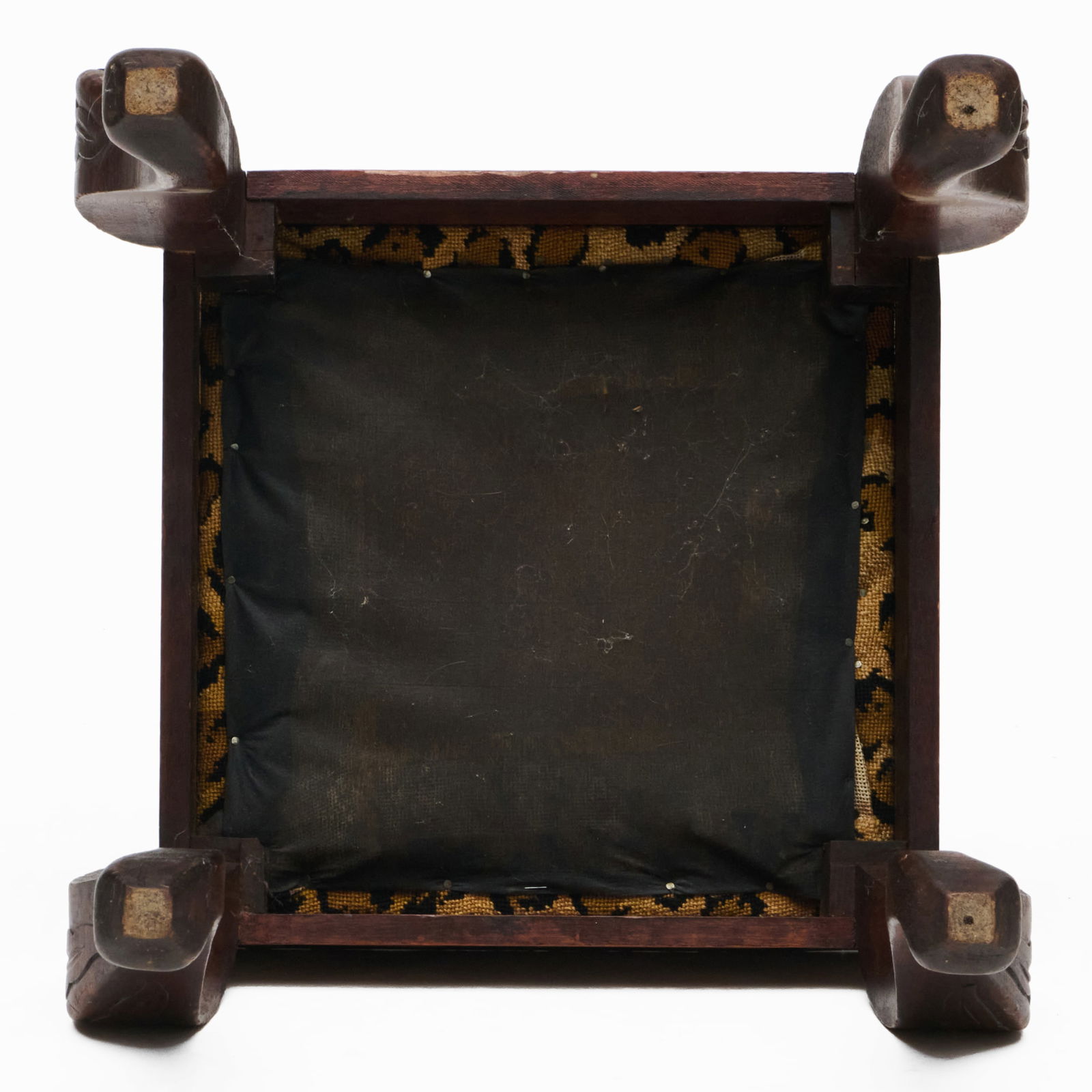 Modern Carved Oak Leopard Needlepoint Stool - 7