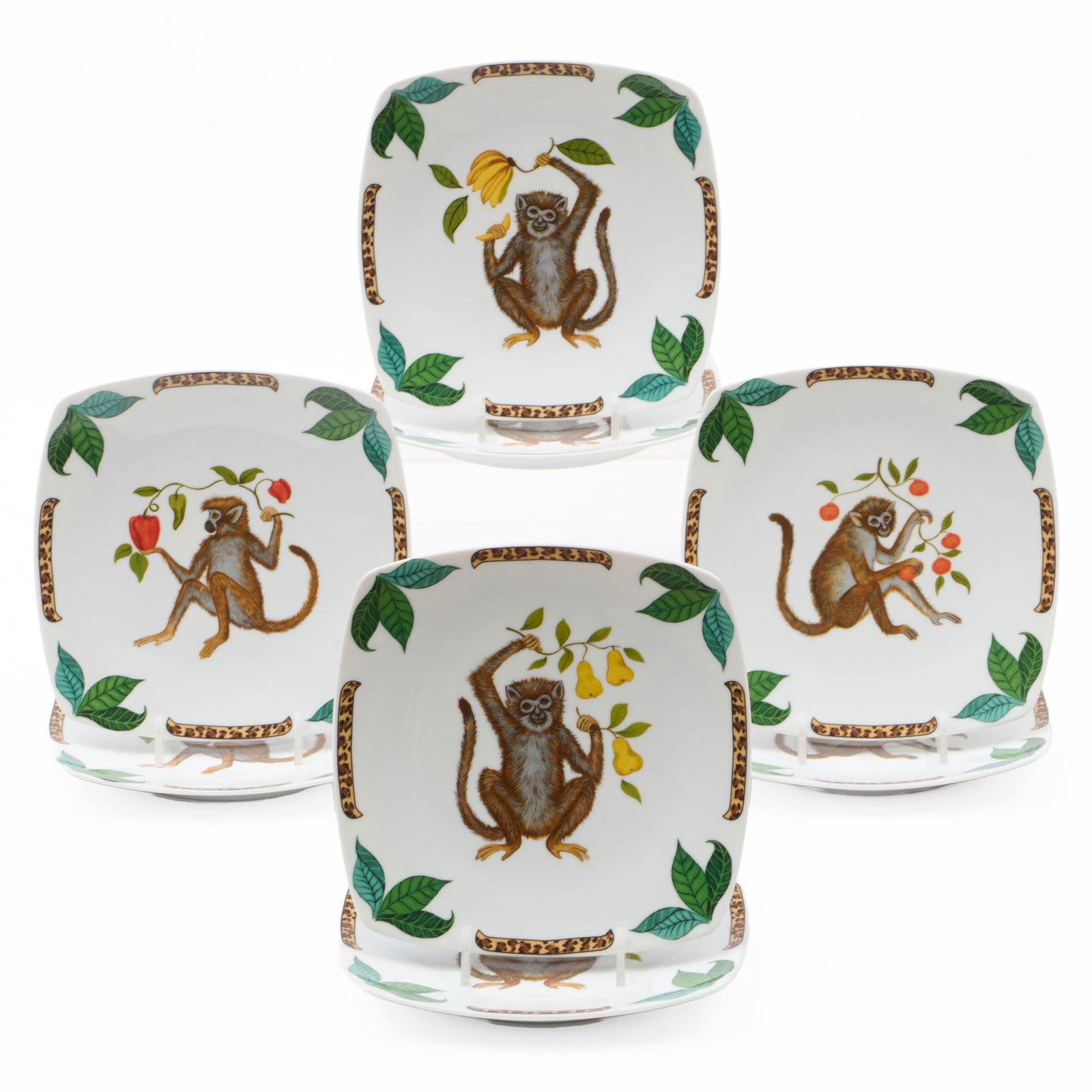 Set of Eight Lynn Chase Porcelain 'Four Friends' Canape Plates: Set of Eight Lynn Chase Porcelain 'Four Friends' Canape Plates Printed marks. 7 x 7 in. Collection of Lynn Chase from Money Pit Farm.