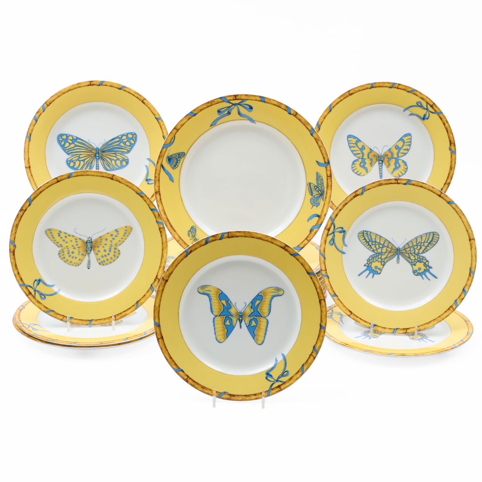 Lynn Chase Porcelain Part Service in the 'Butterfly Bamboo' Pattern: Lynn Chase Porcelain Part Service in the 'Butterfly Bamboo' Pattern Printed mark. Comprising: Eight dinner plates Eight lunch plates The dinner plates 10 3/4 in. diam., the lunch plates 9 in. diam., (