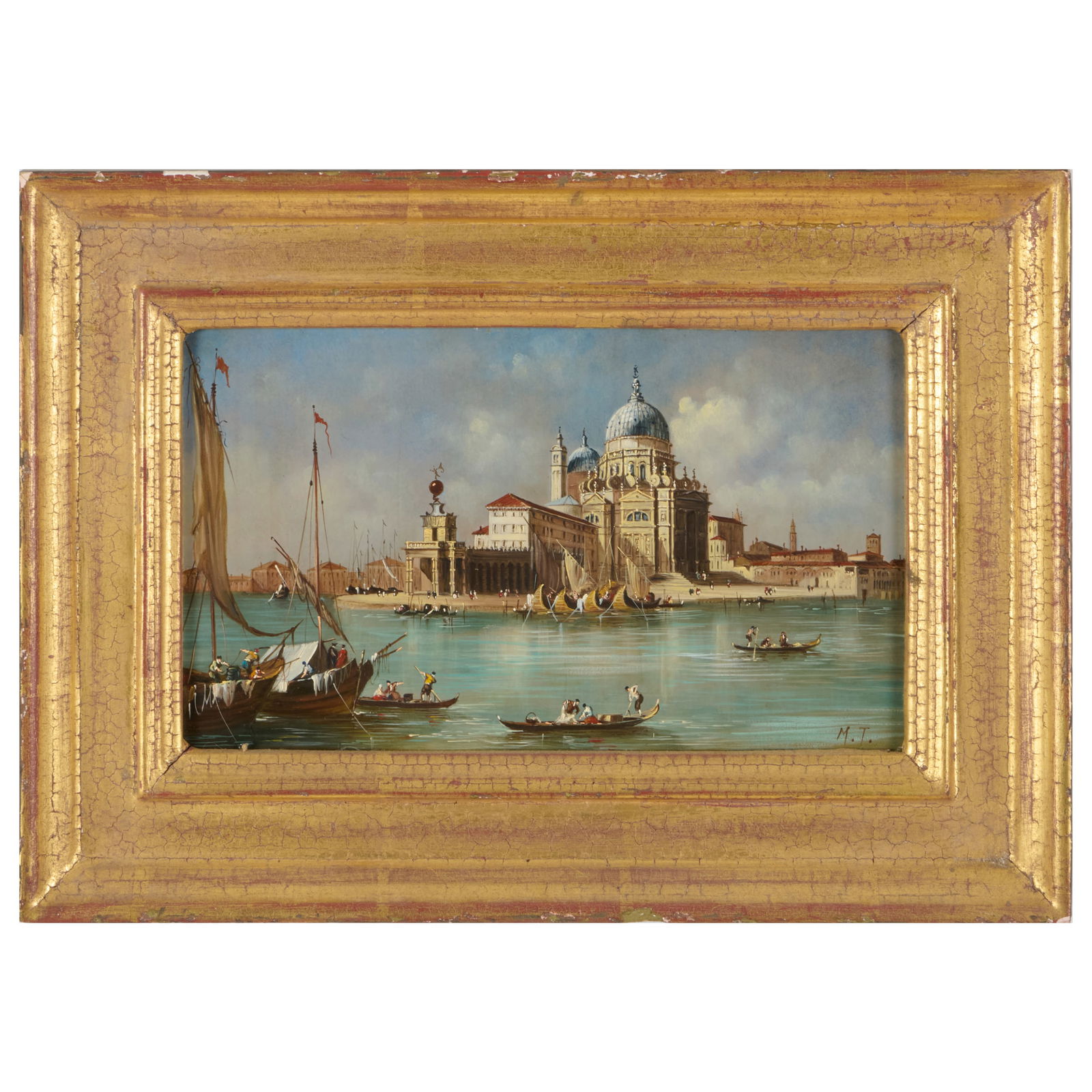 European school: Venice Harbor View: European school: Venice Harbor ViewOil on copper, signed with initials 'M.T.' lower right.5 7/8 x 9 7/8 in., 9 1/2 x 13 1/2 in. (frame).Collection of Lynn Chase from Money Pit Farm.