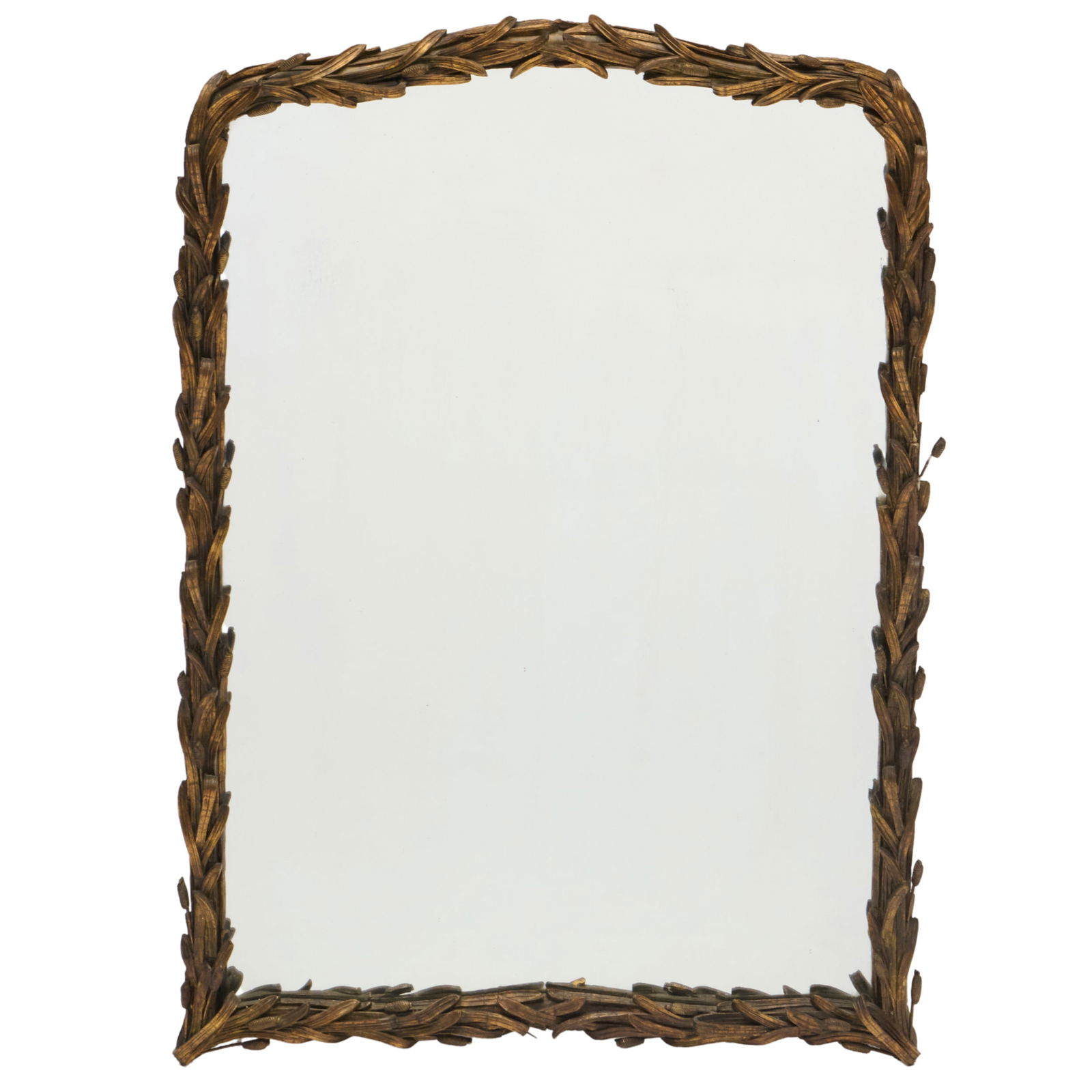 Cattail Form Giltwood Mirror: Cattail Form Giltwood Mirror 46 x 31 in. Collection of Lynn Chase from Money Pit Farm.