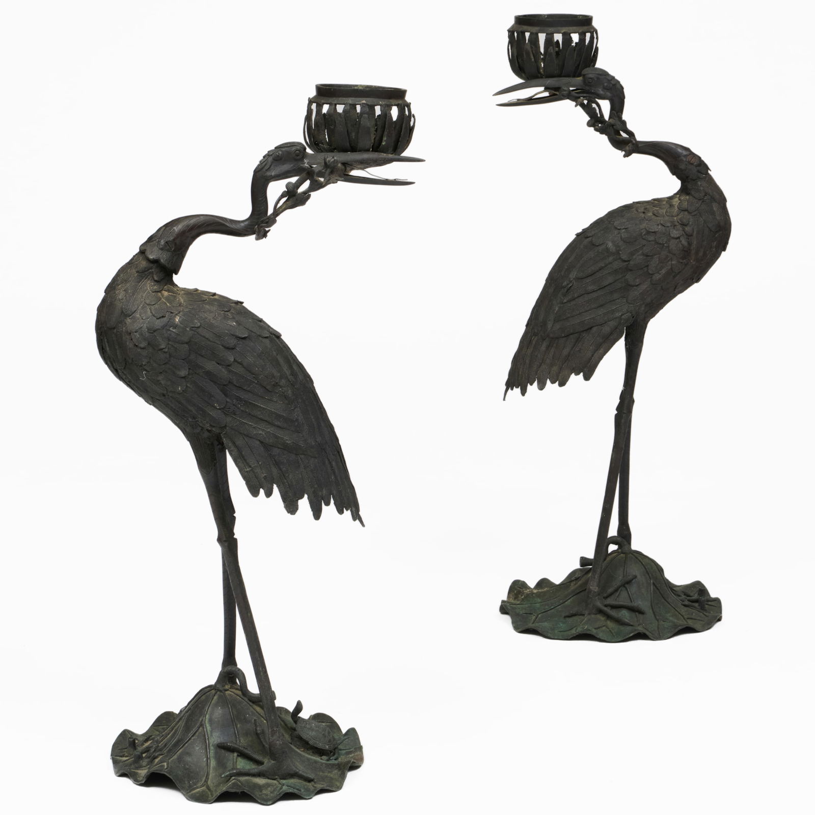 Pair of Japanese Bronze Crane Candleholders (1 of 17)