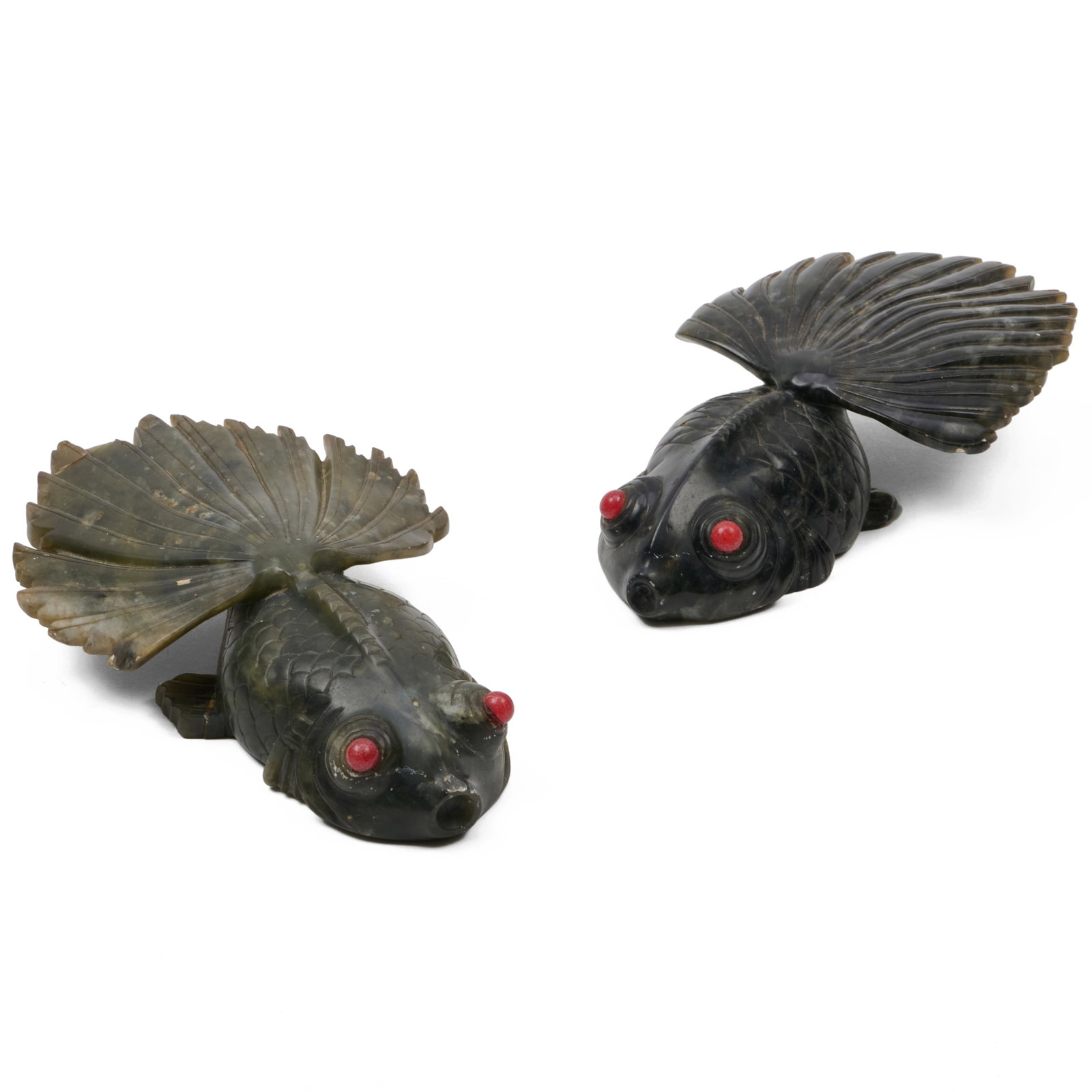 Pair of Chinese Hardstone Models of Goldfish: Pair of Chinese Hardstone Models of Goldfish 2 x 11 x 6 1/2 in. Collection of Lynn Chase from Money Pit Farm.