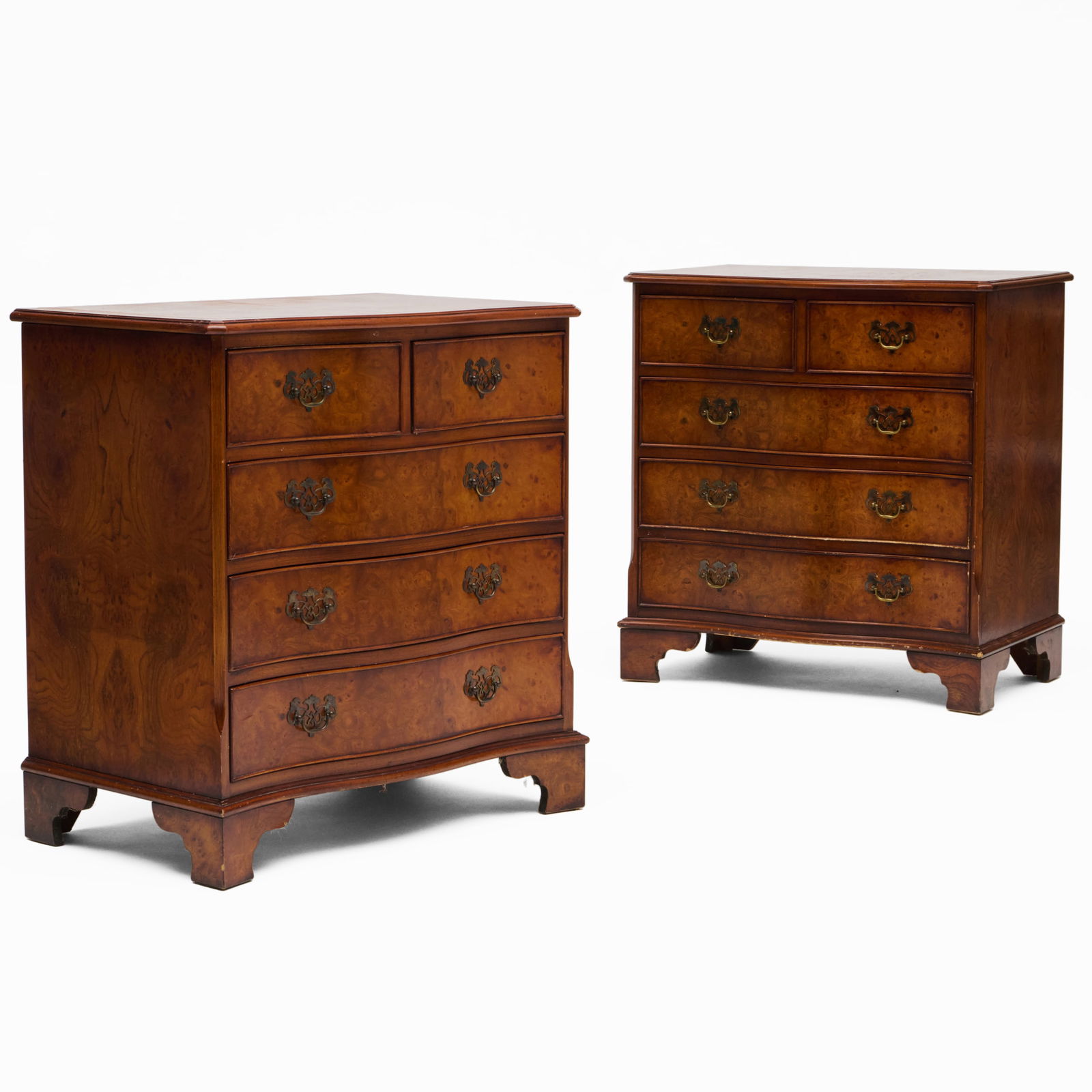 Pair of George III Style Burlwood Serpentine-Front Chest of Drawers (1 of 10)