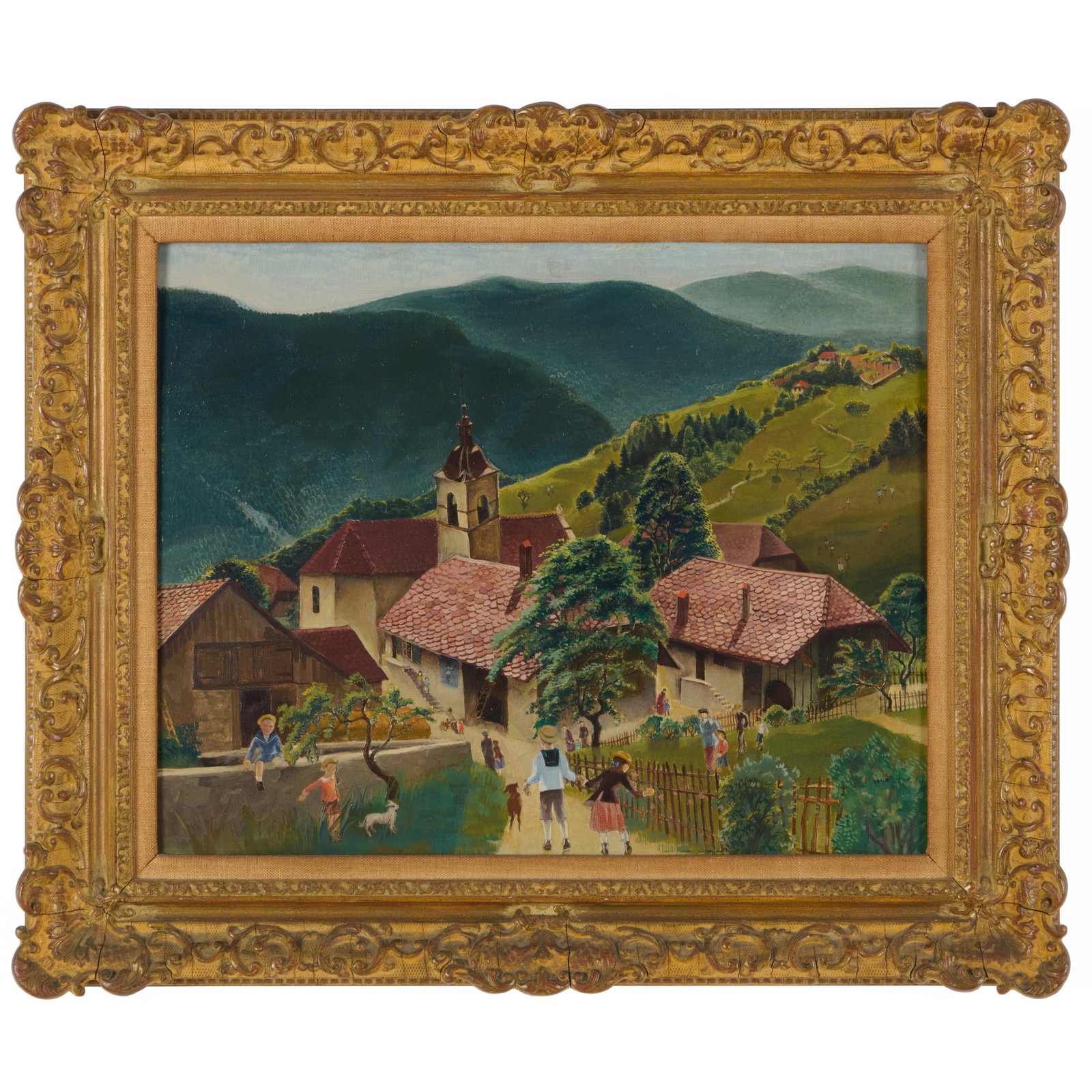 European School: Village in the Mountains: European School: Village in the Mountains Oil on board, unsigned; together with 20th Century School: Path into the Village, oil on canvas, 1985, signed 'Giannina Cos(?)a' and dated lower right. 13 x 1