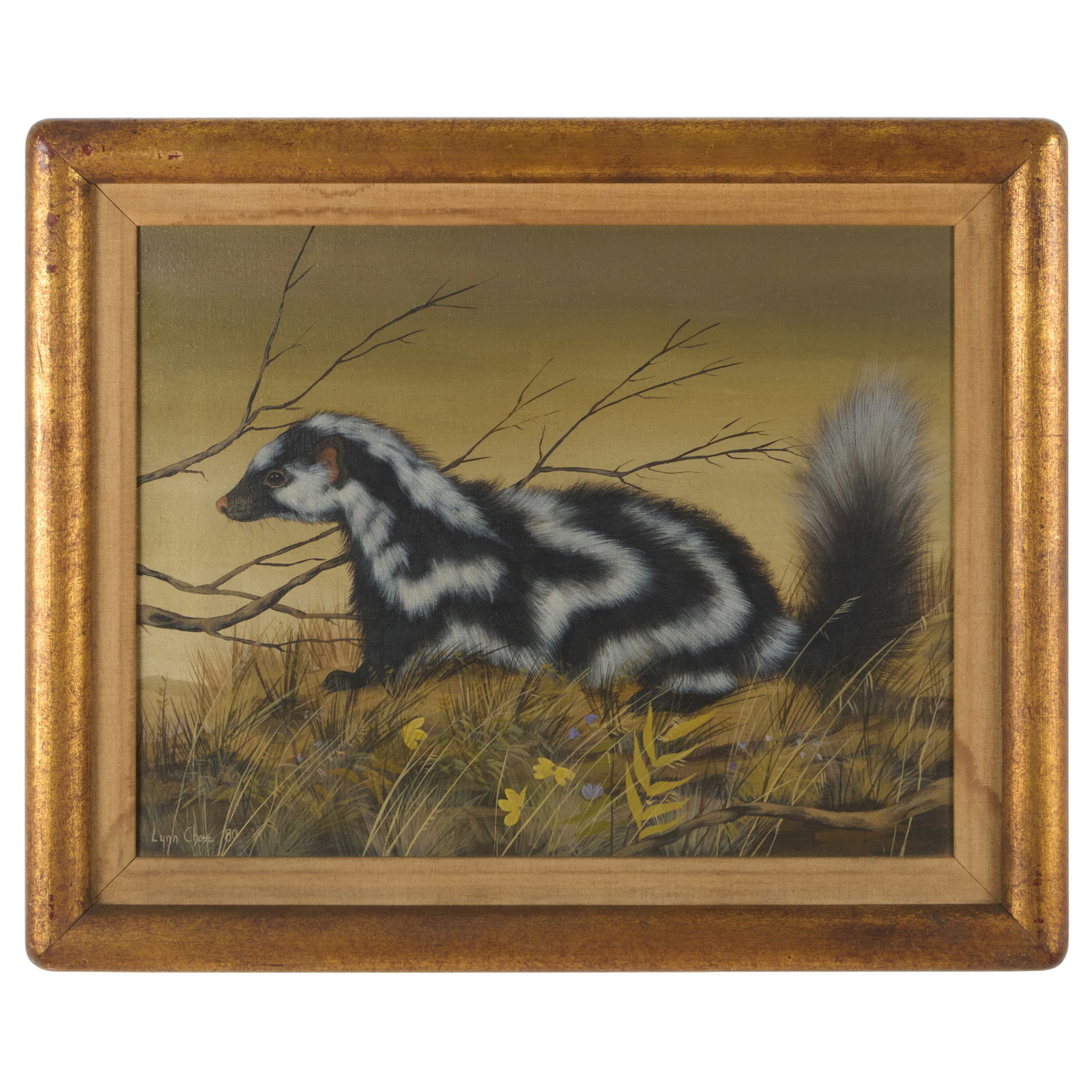 Lynn Chase (1948-2025): Mink: Lynn Chase (1948-2025): MinkOil on canvas, 1980, signed 'Lynn Chase' and dated lower left. 14 x 18 in., 18 x 22 in. (frame).Collection of Lynn Chase from Money Pit Farm.