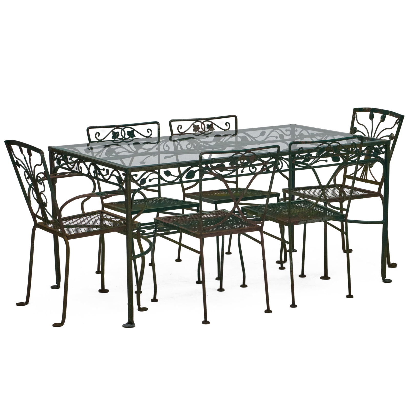 Leaf and Vine Wrought Iron Dining Table and Six Chairs (1 of 18)