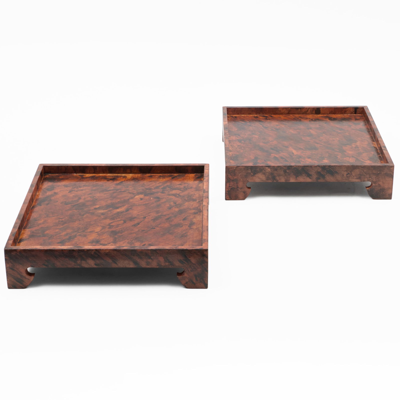 Pair of Miniature Faux Tortoiseshell Low Tables: Pair of Miniature Faux Tortoiseshell Low Tables 3 x 13 x 13 in.