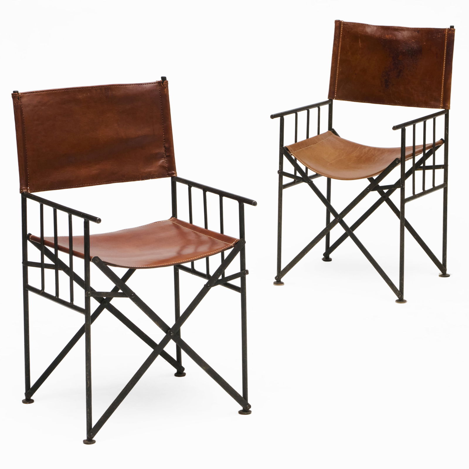 Pair of Continental Leather and Iron Campaign Chairs (1 of 12)
