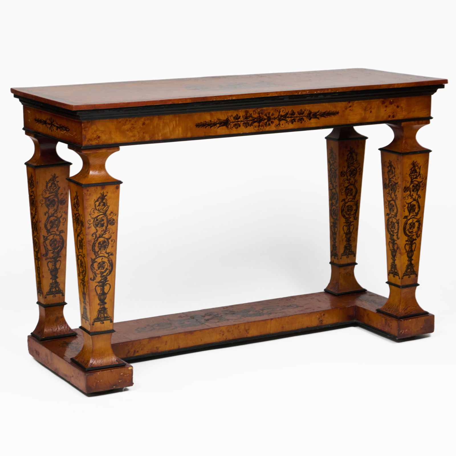 Large Italian Neoclassical Style Burl Wood and Penwork Console Table (1 of 16)