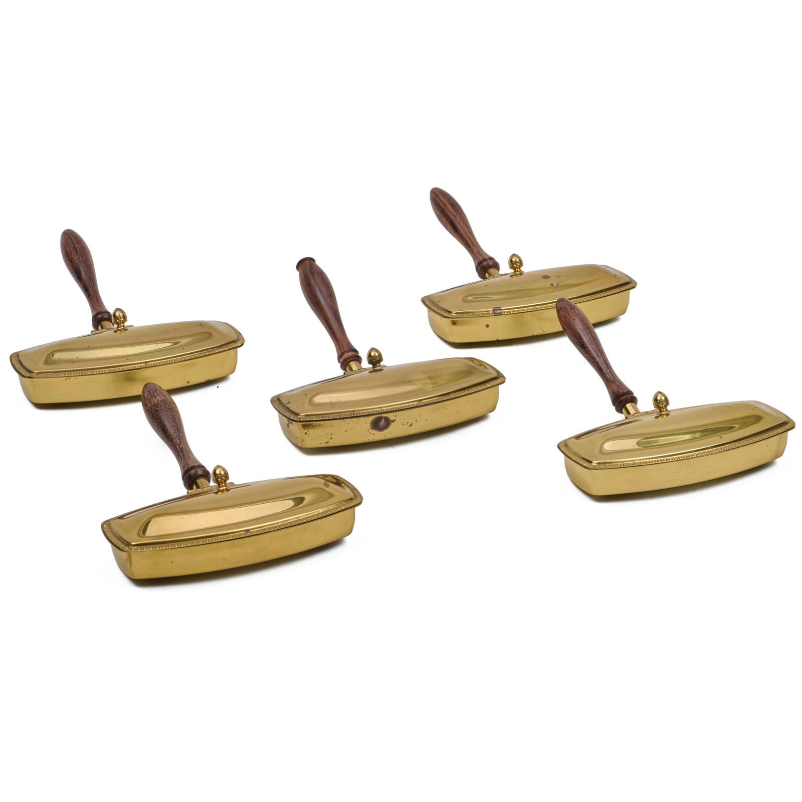 Group of Five Italian Brass and Wood Handle Silent Butlers: Group of Five Italian Brass and Wood Handle Silent ButlersEach 1 1/x 6 x 7 1/2 in.