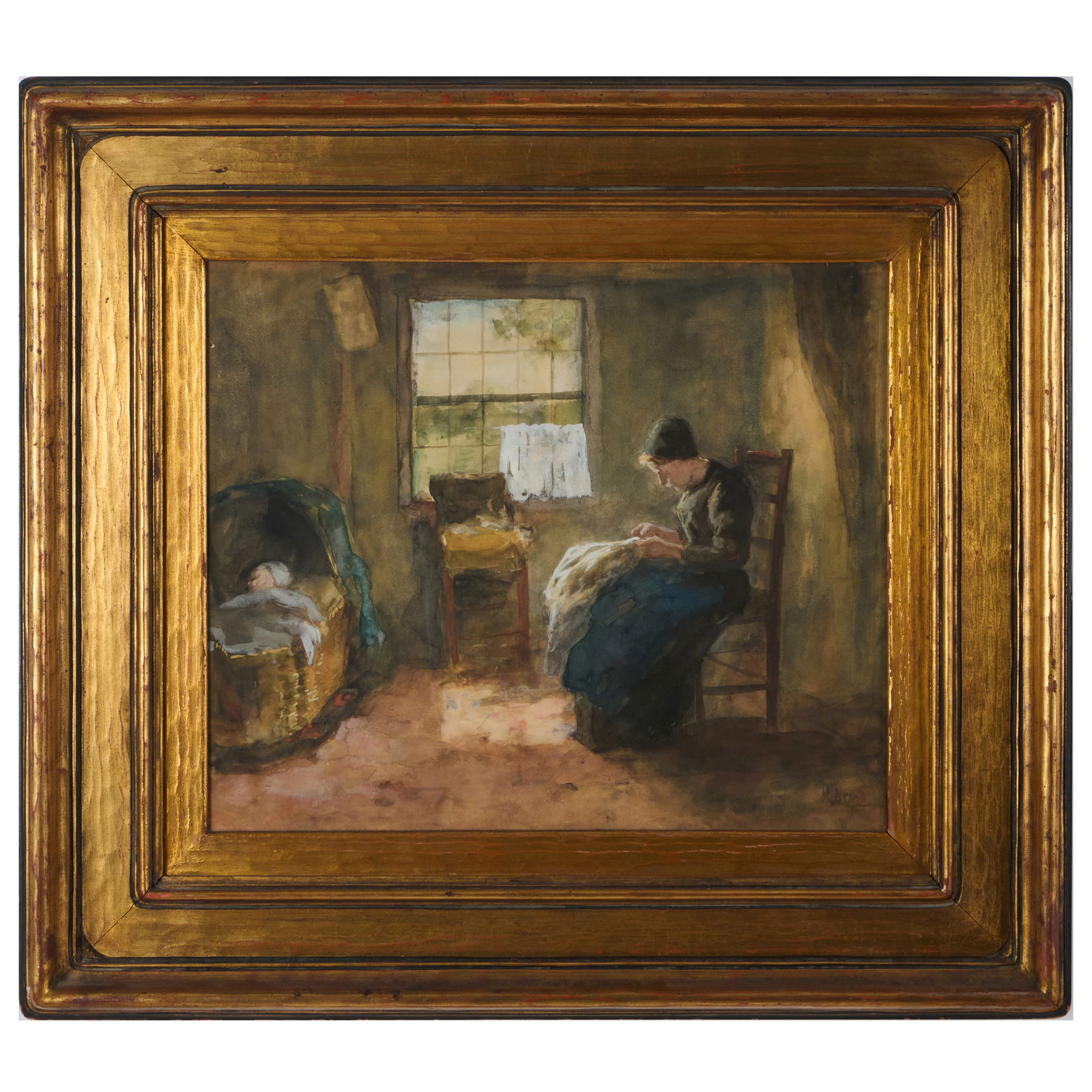 Jacob Simon Hendrik Kever (1854-1922): Seated Woman Sewing: Jacob Simon Hendrik Kever (1854-1922): Seated Woman SewingWatercolor with gouache highlights on paper, signed 'Kever' lower right. 16 1/4 x 19 1/4 in. (sight), 26 1/2 x 29 1/2 in. (frame).