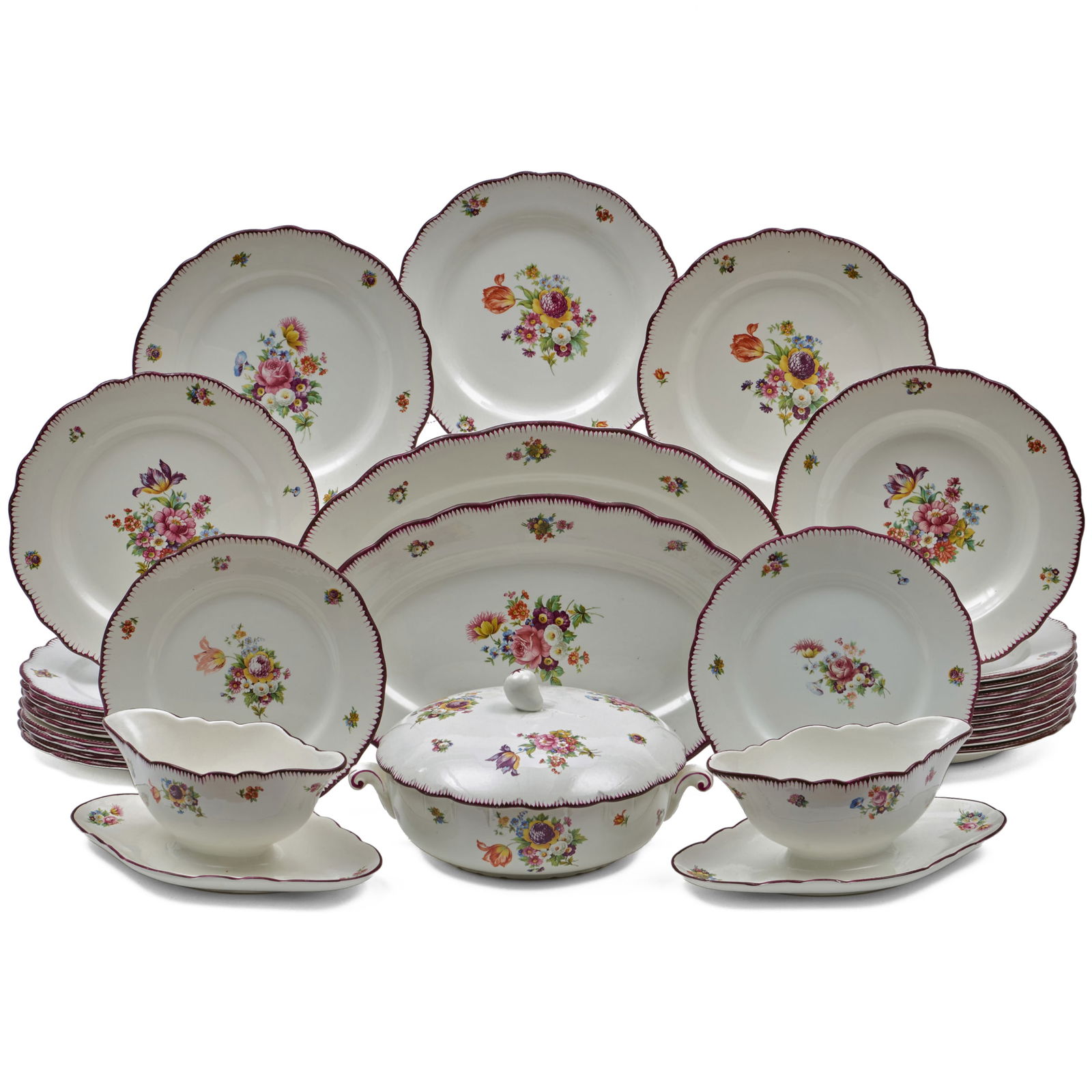 Modern French Salins Faience Puce Transfer Printed Part Dinner Service (1 of 20)