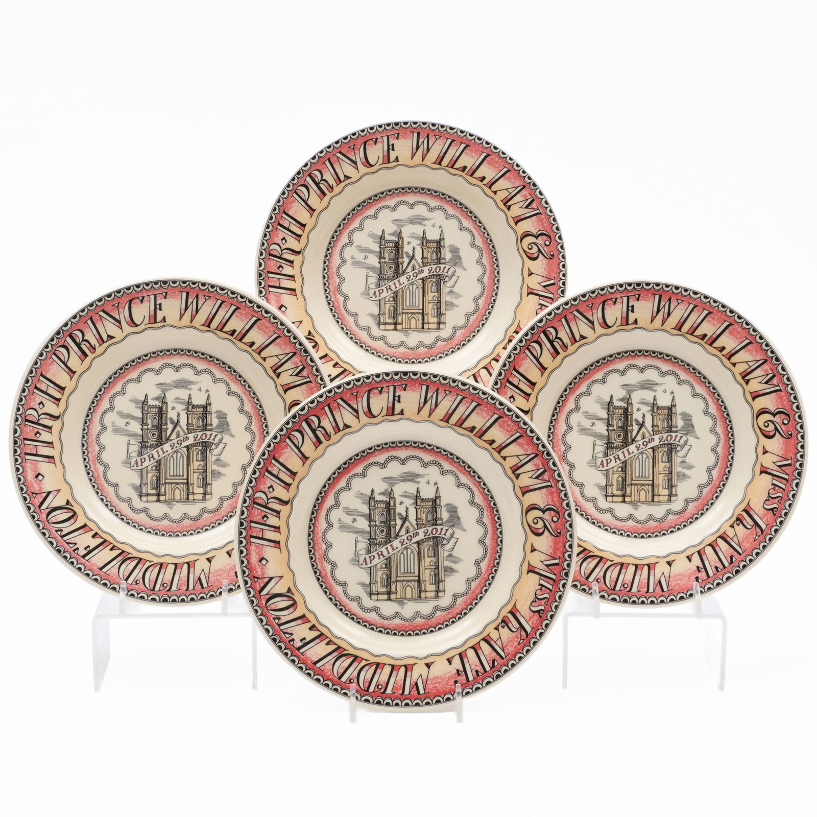Four Emma Bridgewater Dessert Plates Commemorating William & Kate's Wedding: Four Emma Bridgewater Dessert Plates Commemorating William & Kate's WeddingPrinted marks.8 1/2 in. diam.Sold STAIR, Hudson, NY, September 25, 2024, lot 251 (part).