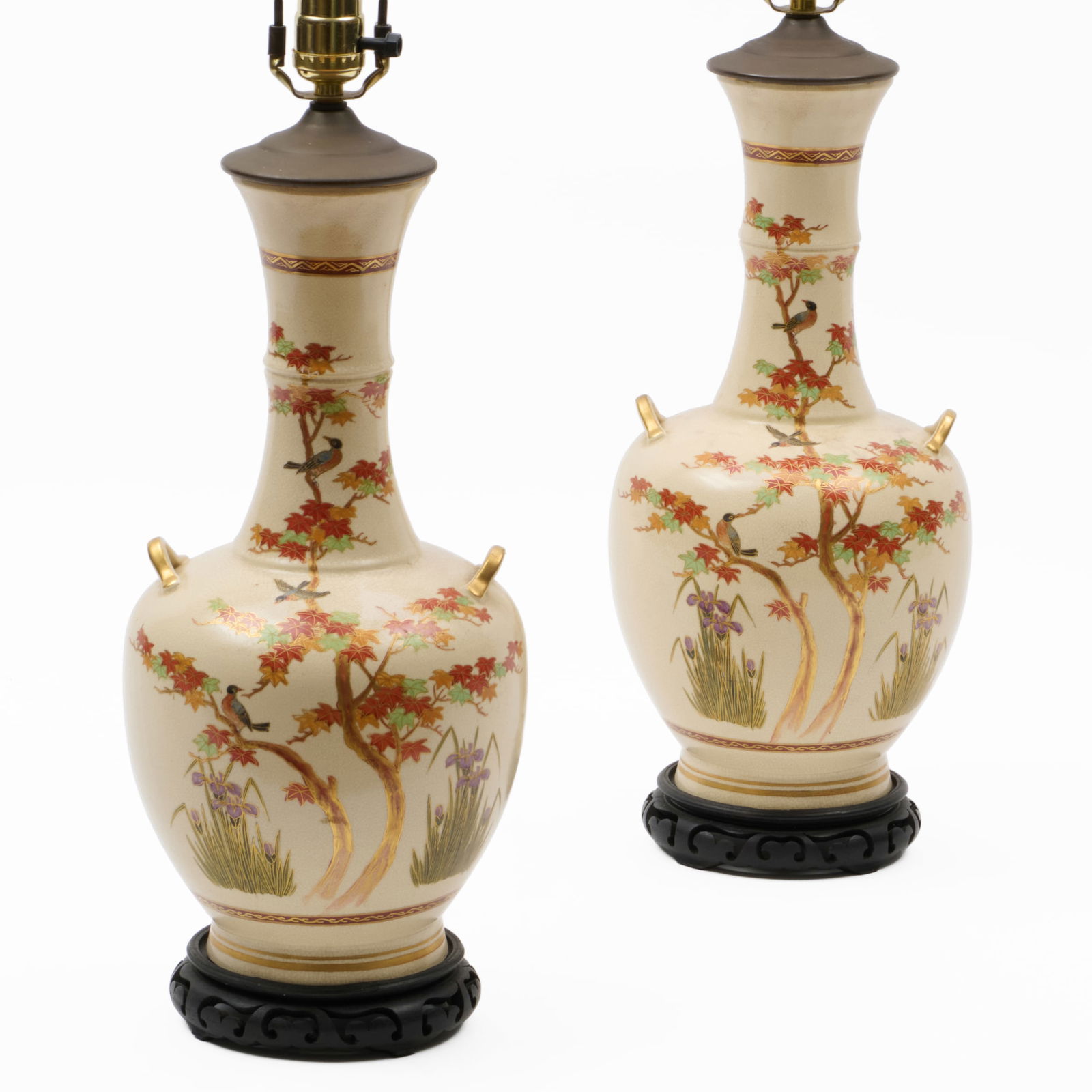 Pair of Japanese Satsuma Vases Mounted as Lamps (1 of 6)