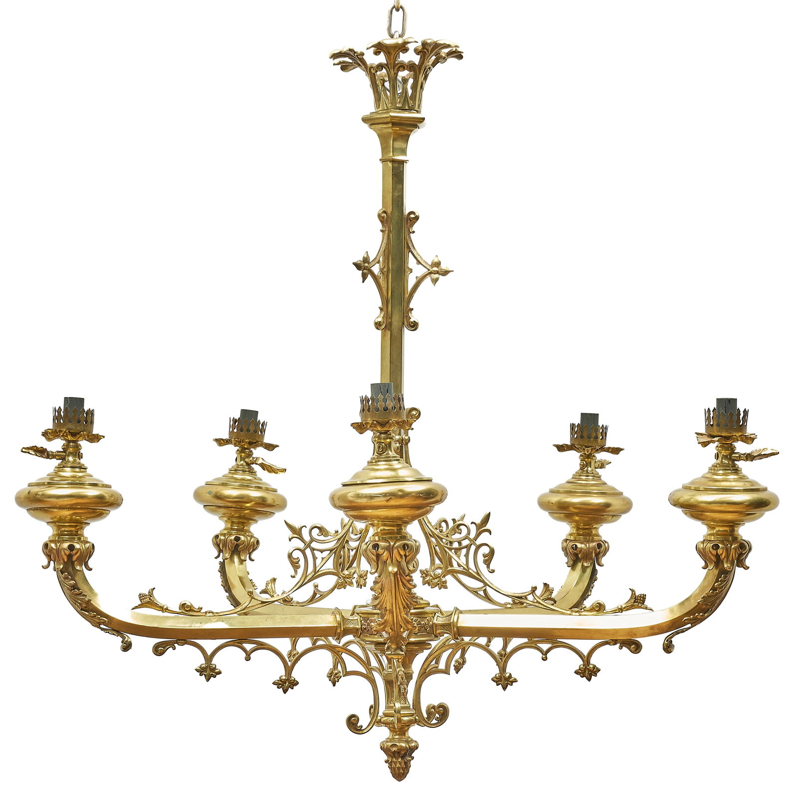 Gothic Revival Brass Five-Light Chandelier (1 of 9)