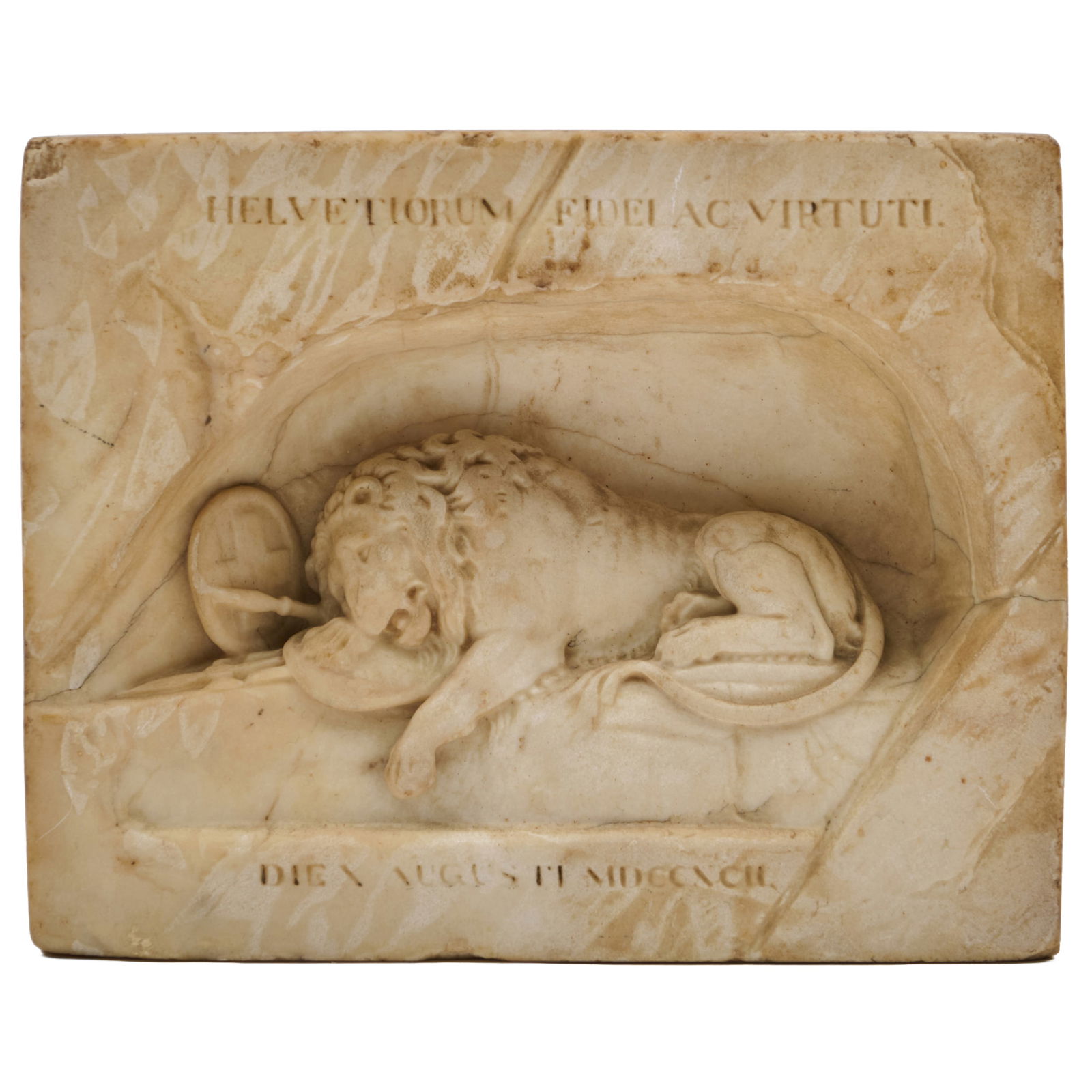 Italian Miniature Marble Model of the Lion of Lucerne, after Lukas Ahorn: Italian Miniature Marble Model of the Lion of Lucerne, after Lukas Ahorn3 3/4 x 4 3/4 x 1 1/4 in.Note: The Lion Monument (German: Lowendenkmal), or the Lion of Lucerne, is a sculpture in Lucerne,