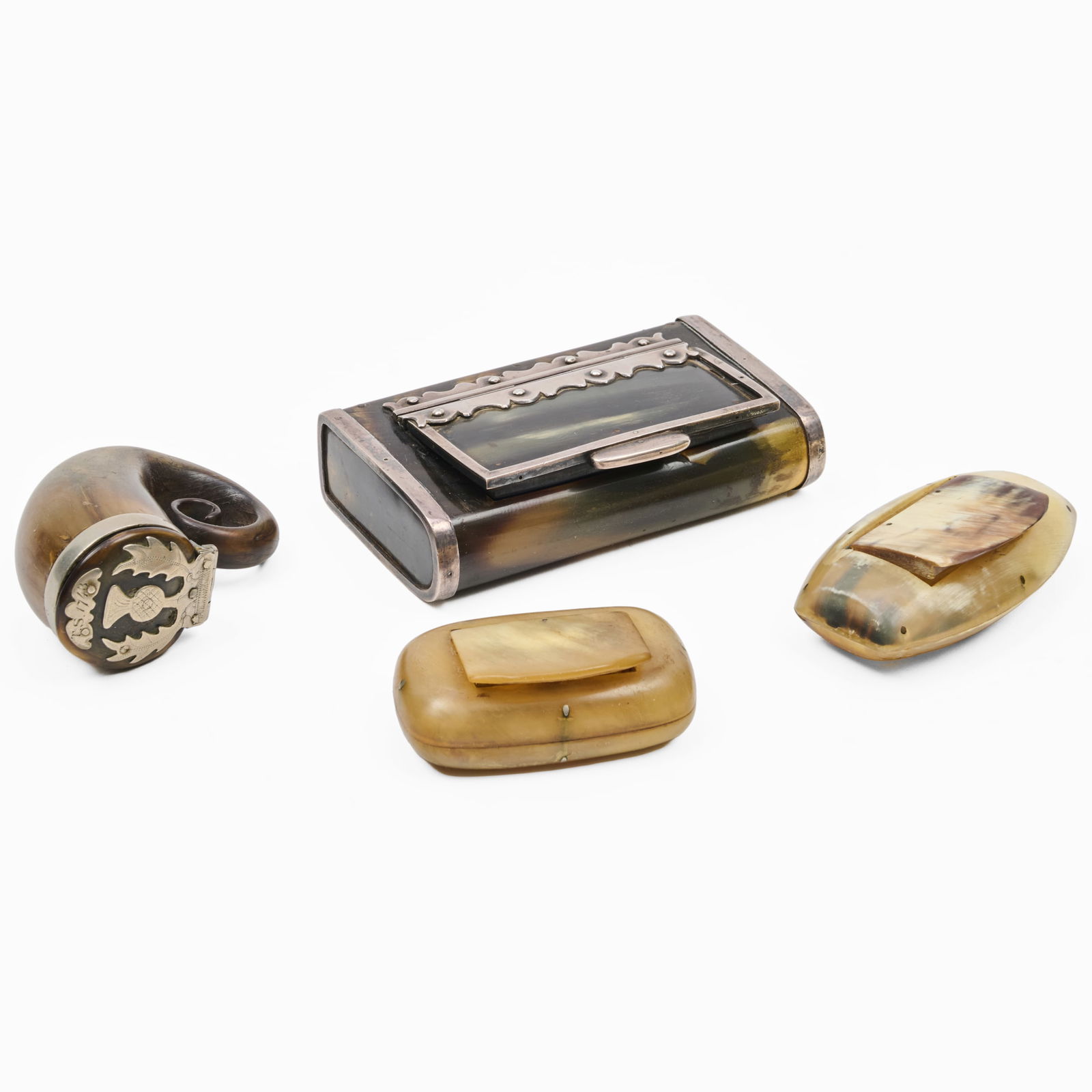 Group of Three Horn Boxes and a Scottish Silver Plate-Mounted Snuff Mull (1 of 14)