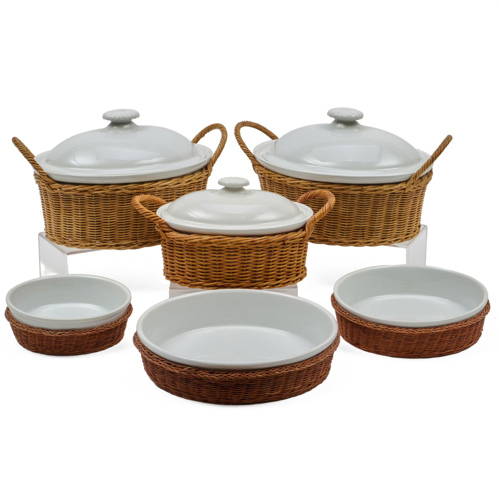 Group of Six Woven Baskets with Finnish Porcelain Inserts (1 of 20)