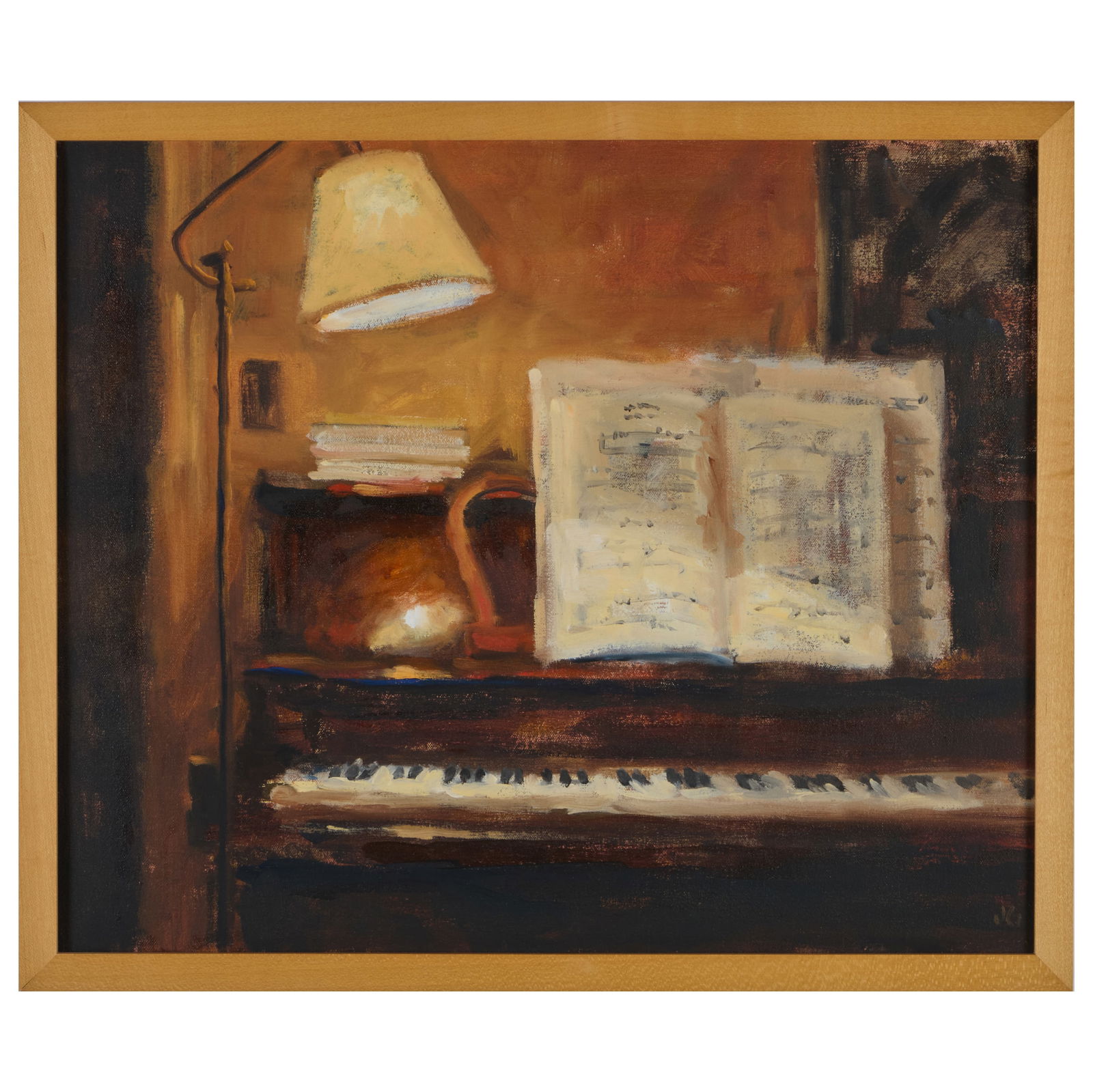 Joan Griswold (b. 1954): A Little Night Music at the Kleins: Joan Griswold (b. 1954): A Little Night Music at the Kleins Oil on canvas, signed with initials 'JG' lower right, signed 'Joan Griswold' and titled on the stretcher. 15 x 18 in., 16 x 19 in. (frame).